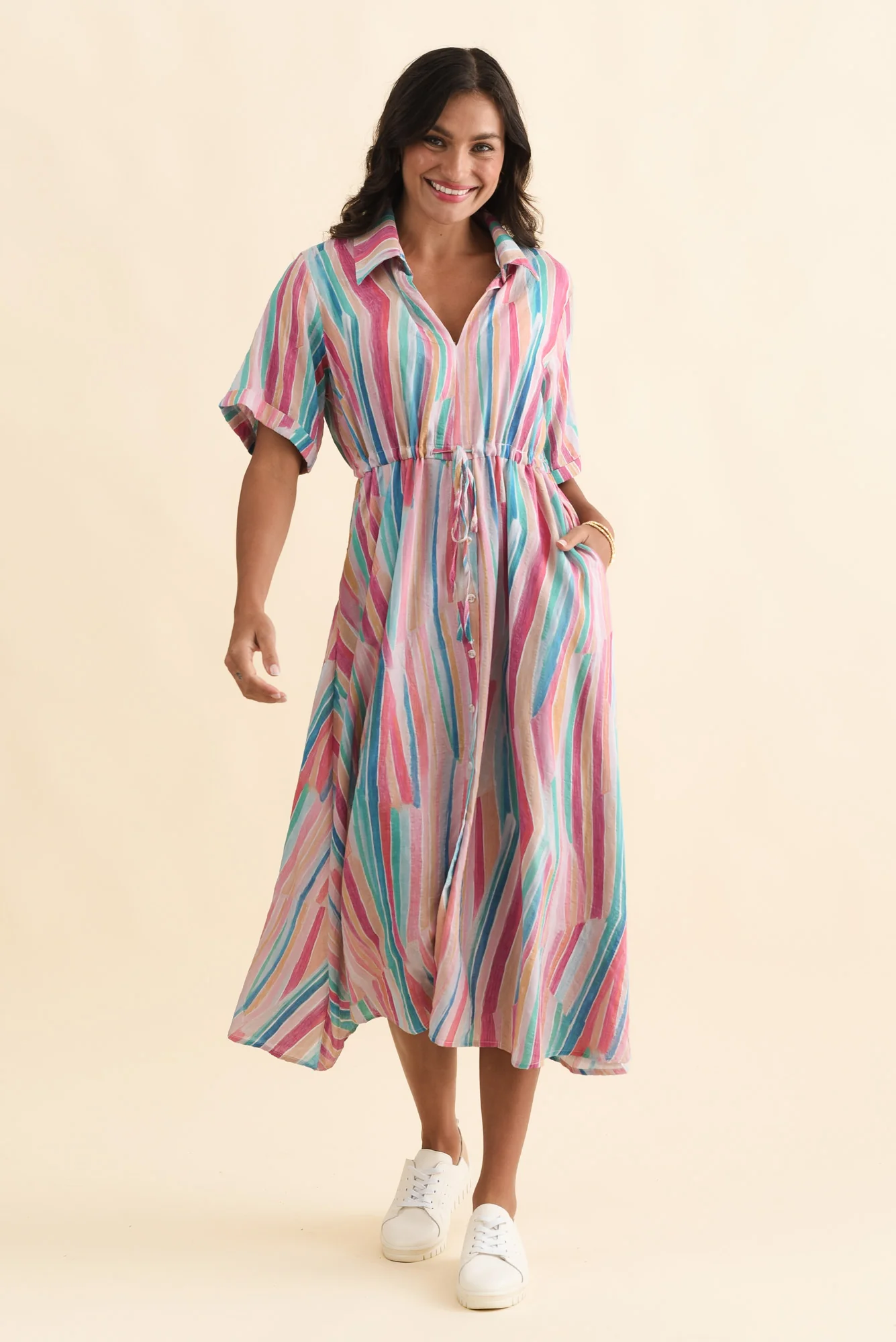 Leigh Pink Stripe Tie Dress - Image 2