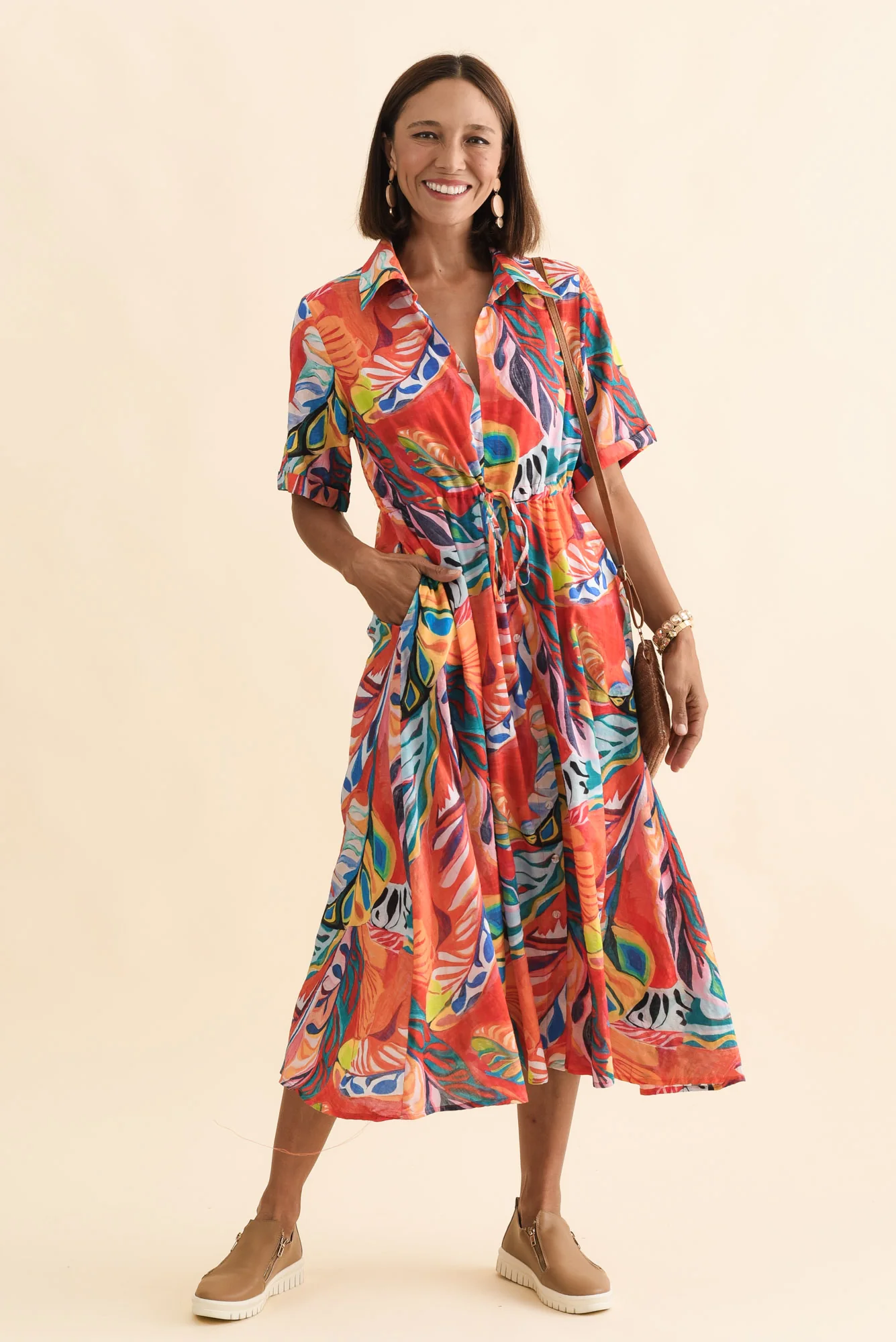 Leigh Red Tropical Tie Dress