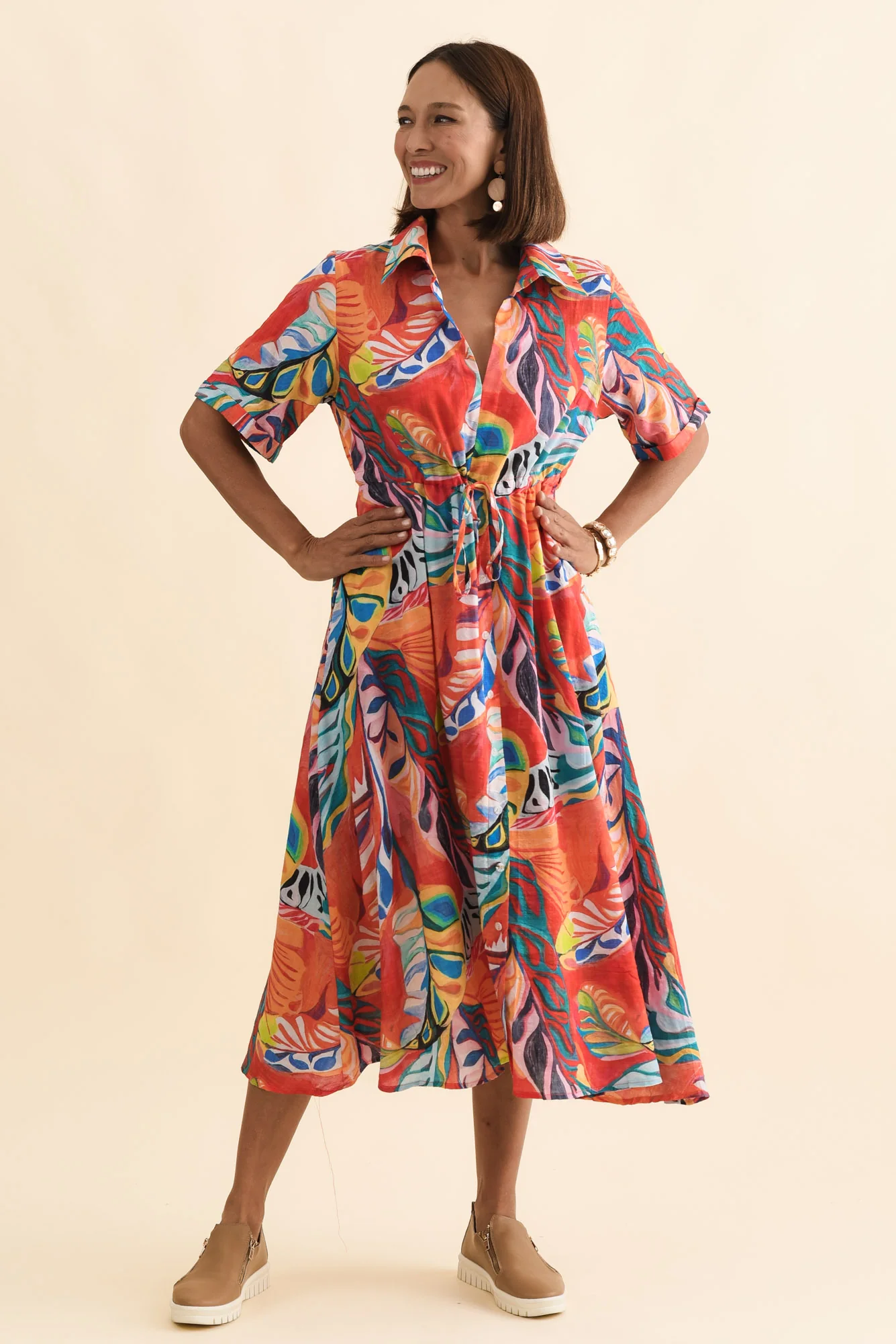 Leigh Red Tropical Tie Dress - Image 2