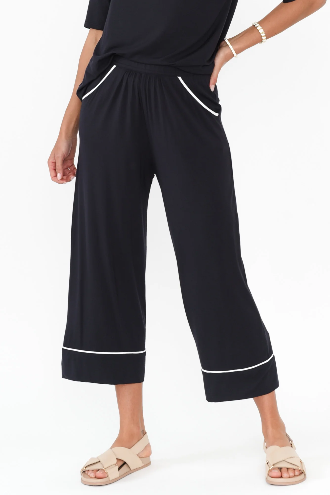 Lena Navy Contrast Micro Modal Resort Pants - Image 2