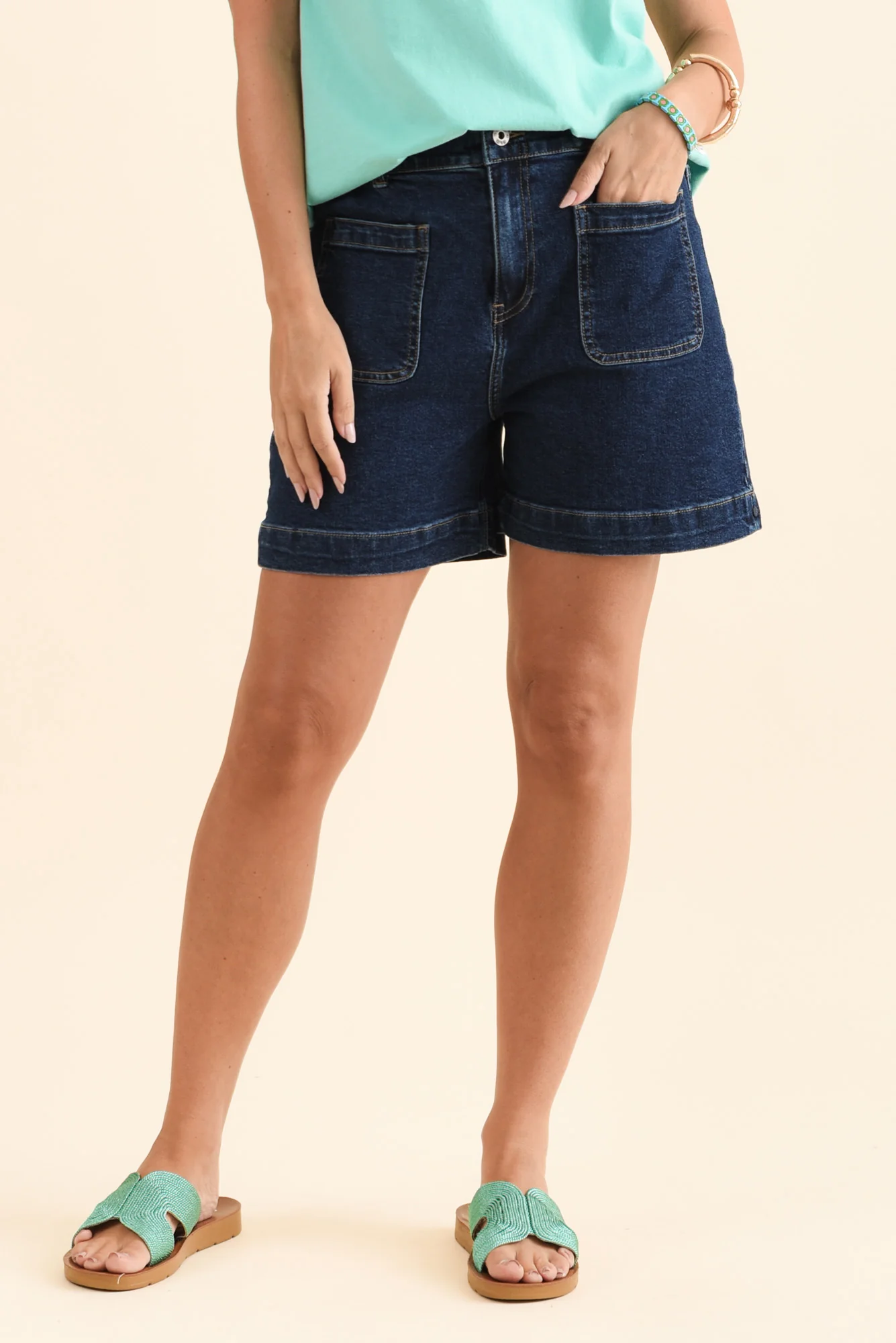 Lennox Dark Blue Denim Stretch Shorts