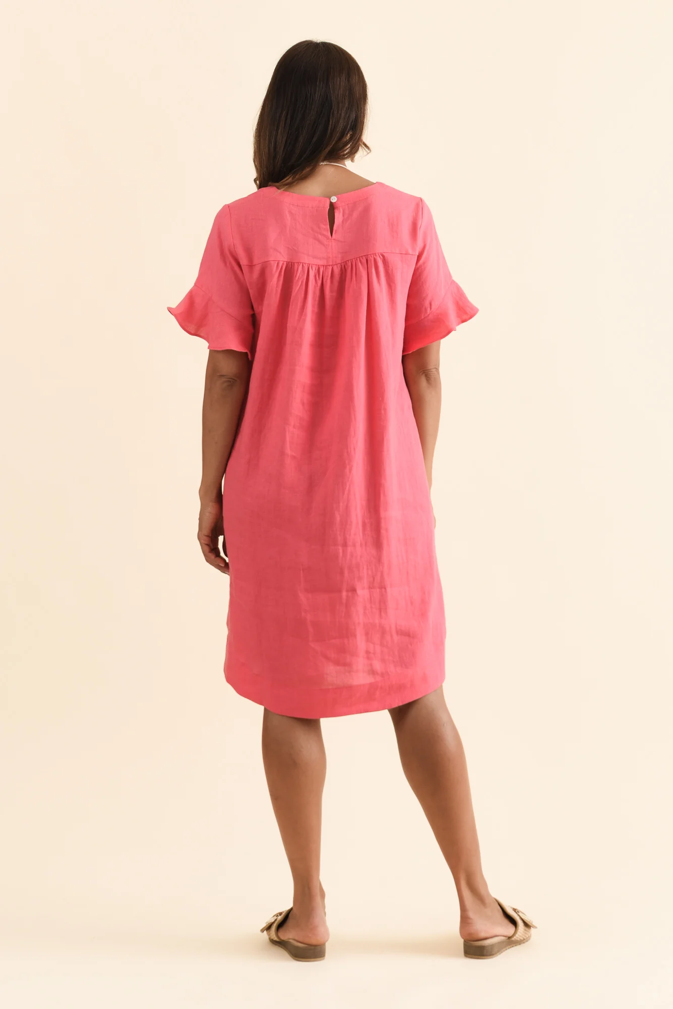 Lesley Melon Linen Flutter Sleeve Dress - Image 4