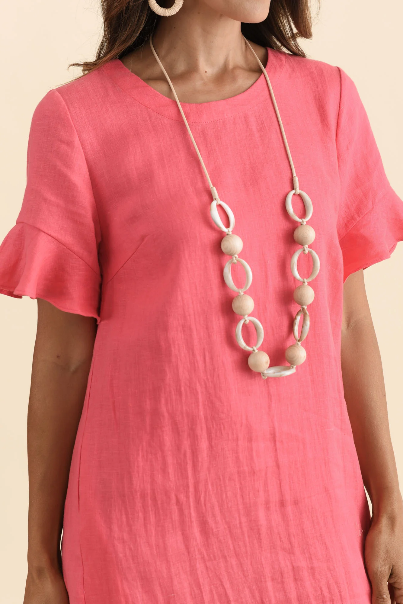 Lesley Melon Linen Flutter Sleeve Dress - Image 5
