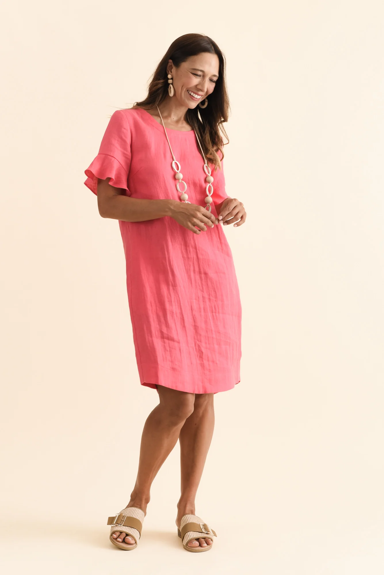 Lesley Melon Linen Flutter Sleeve Dress - Image 6