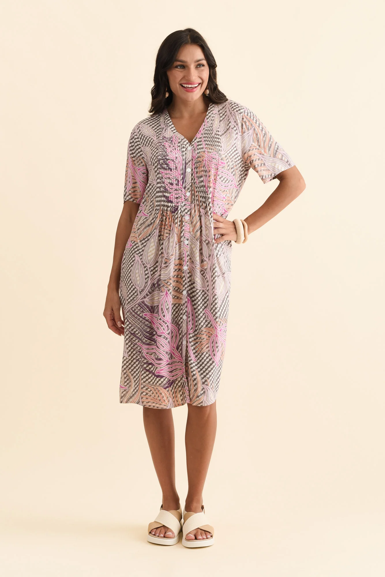 Leticia Pink Leaf Midi Dress