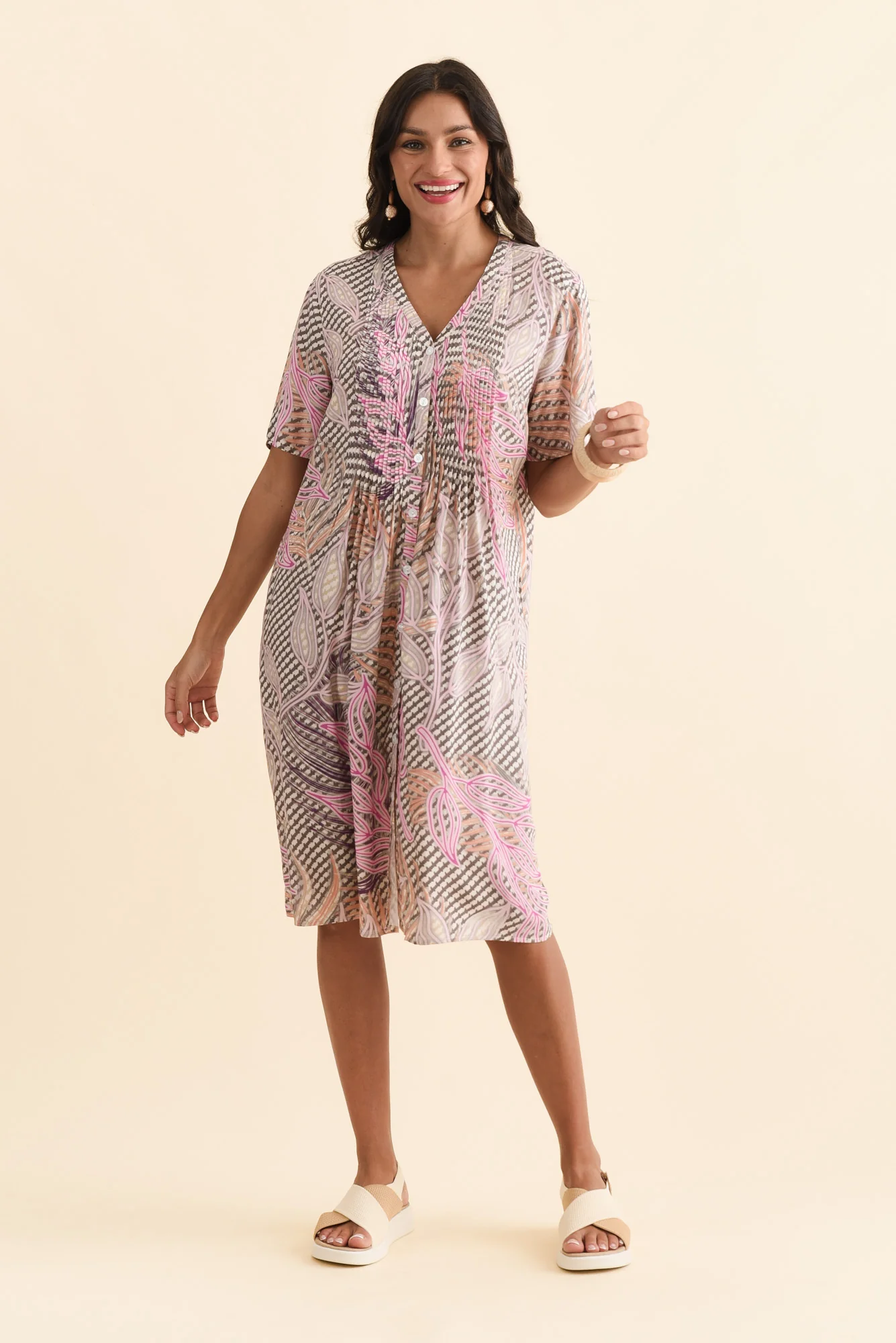 Leticia Pink Leaf Midi Dress - Image 2