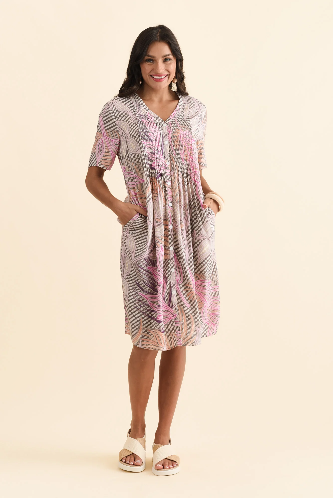 Leticia Pink Leaf Midi Dress - Image 6
