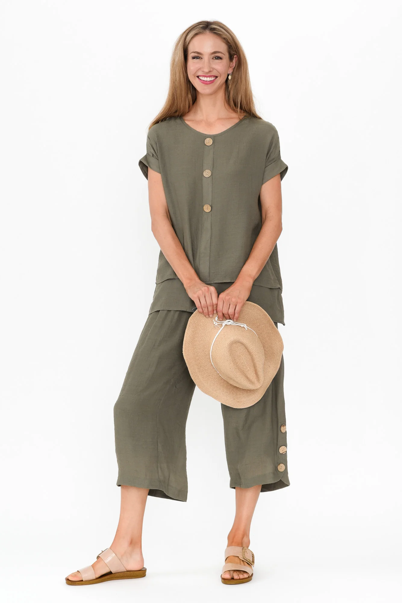 Lettie Khaki Button Pants - Image 2