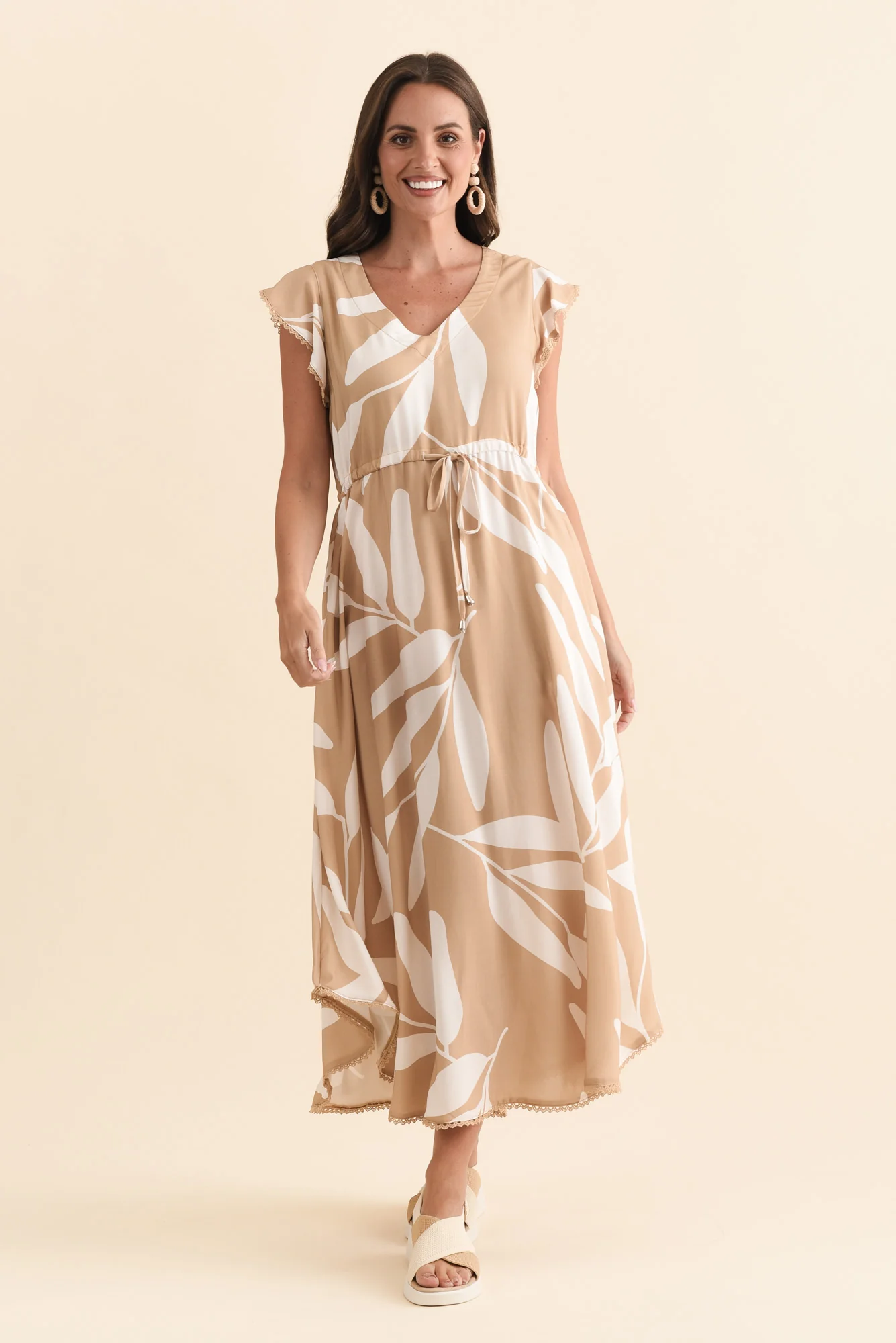 Libby Mocha Leaf Midi Dress