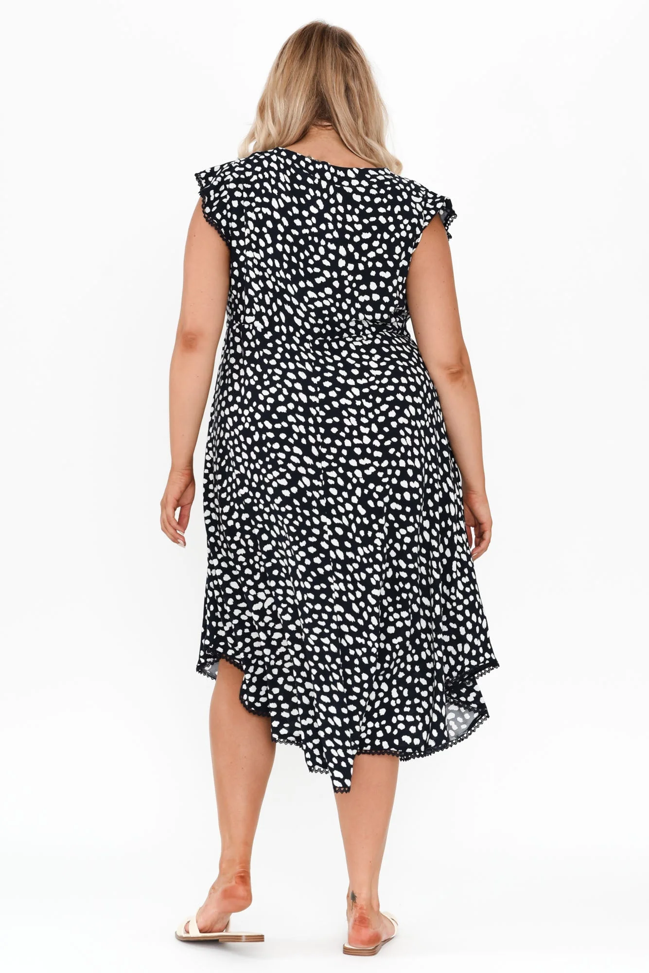 Libby Navy Spot Midi Dress - Image 9
