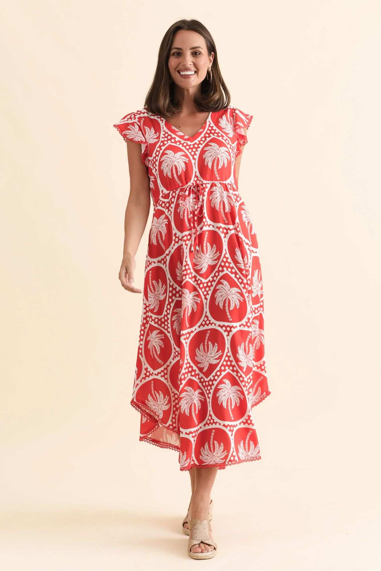 Libby Red Palm Midi Dress