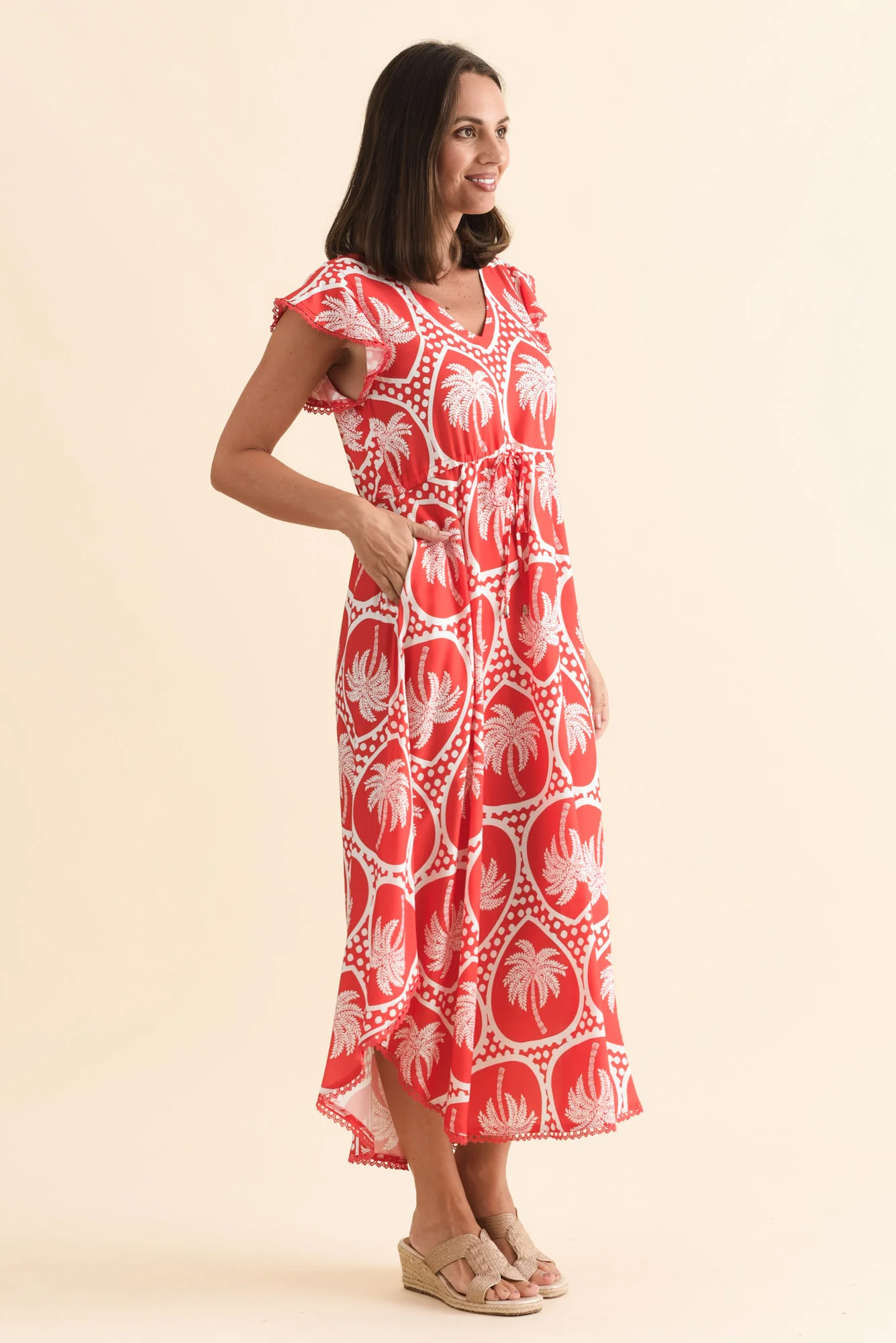 Libby Red Palm Midi Dress - Image 3