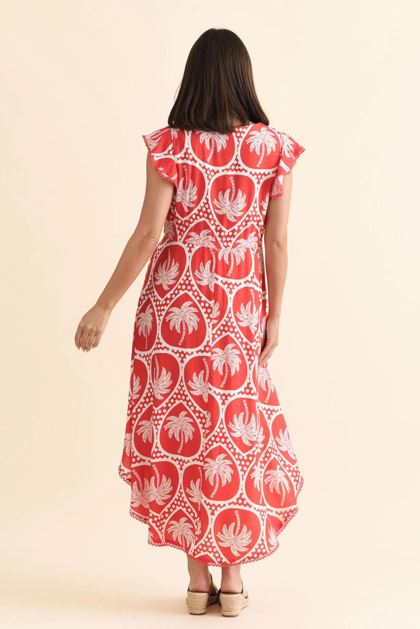 Libby Red Palm Midi Dress - Image 4