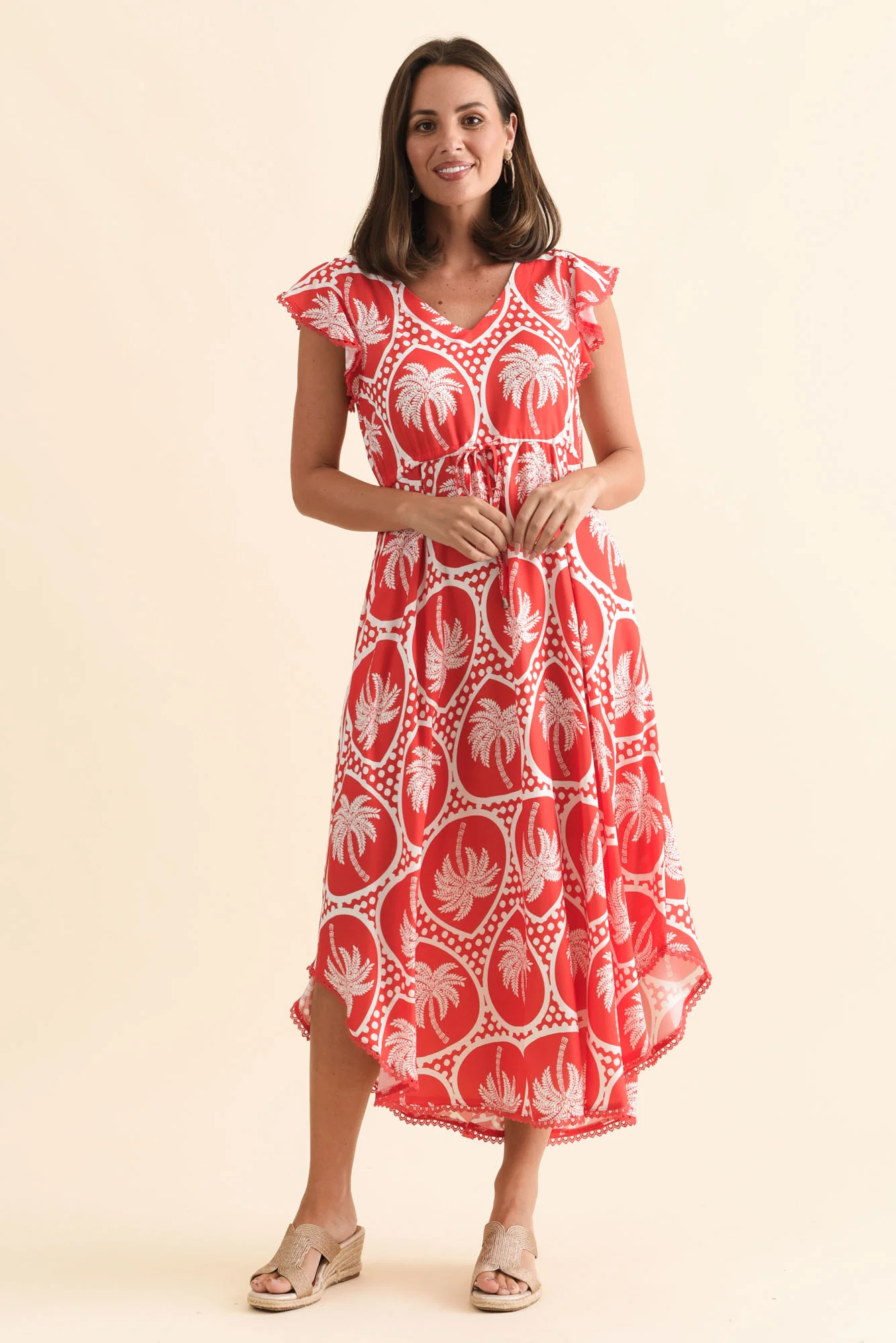 Libby Red Palm Midi Dress - Image 6