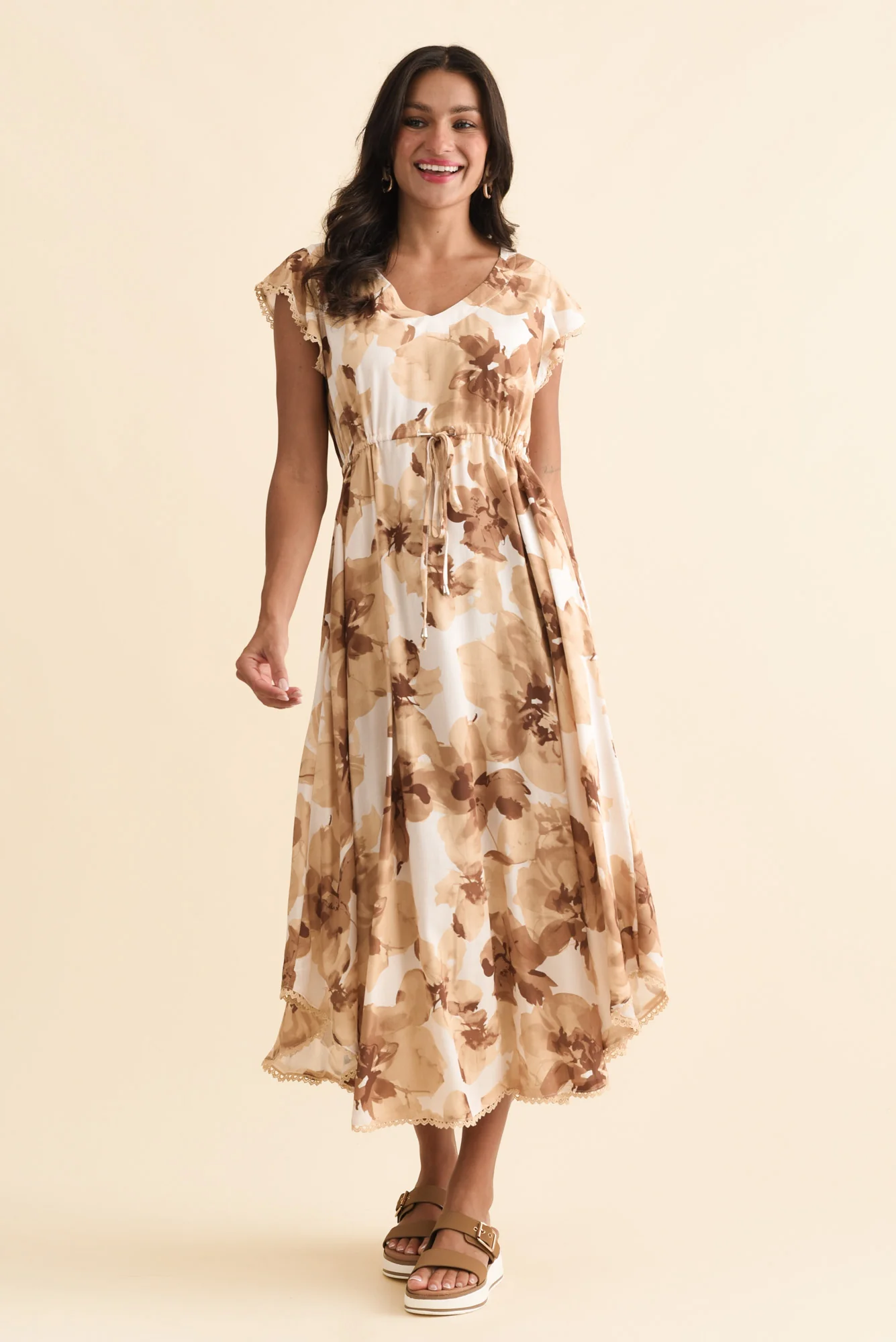 Libby Rust Flower Midi Dress - Image 2