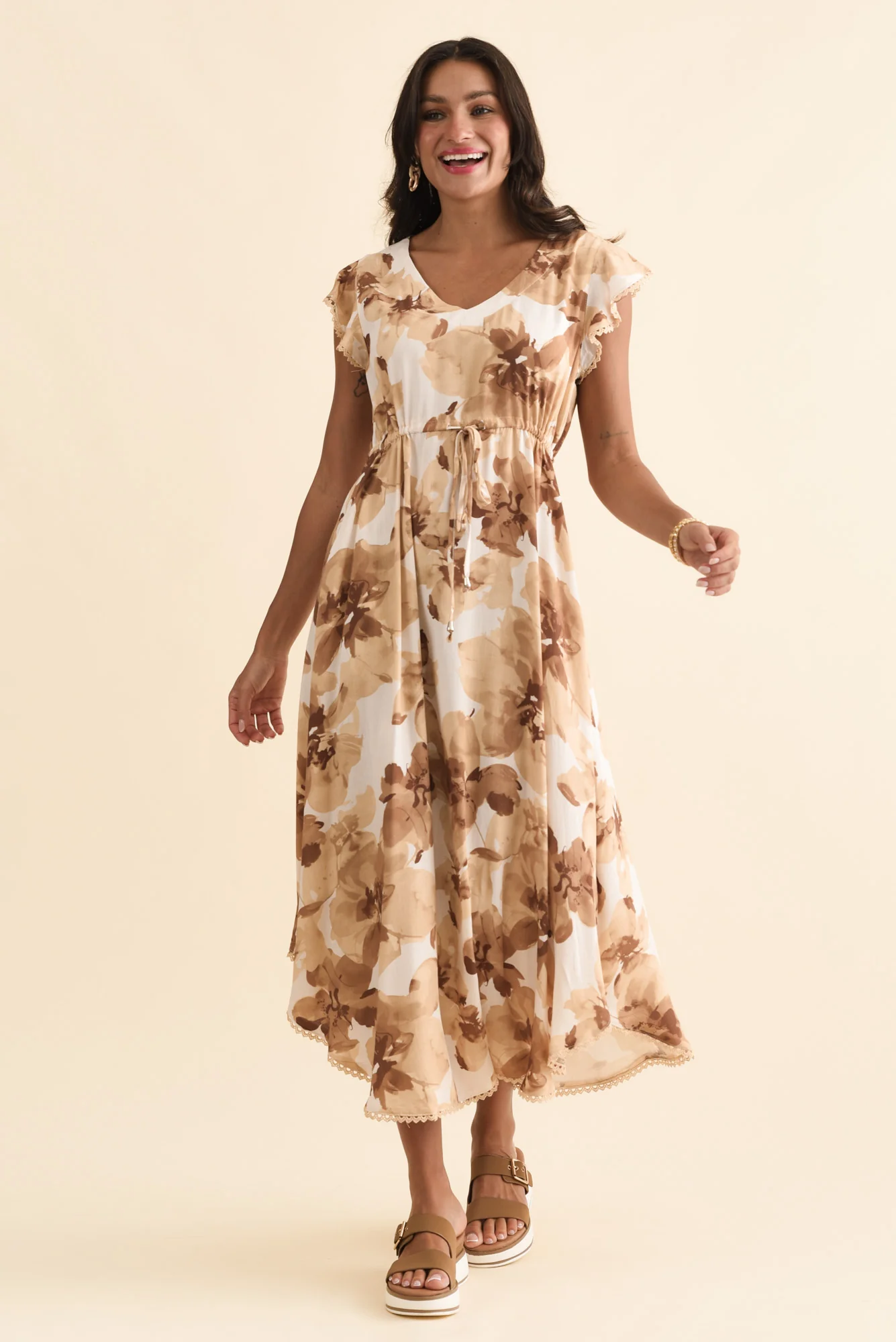 Libby Rust Flower Midi Dress - Image 3