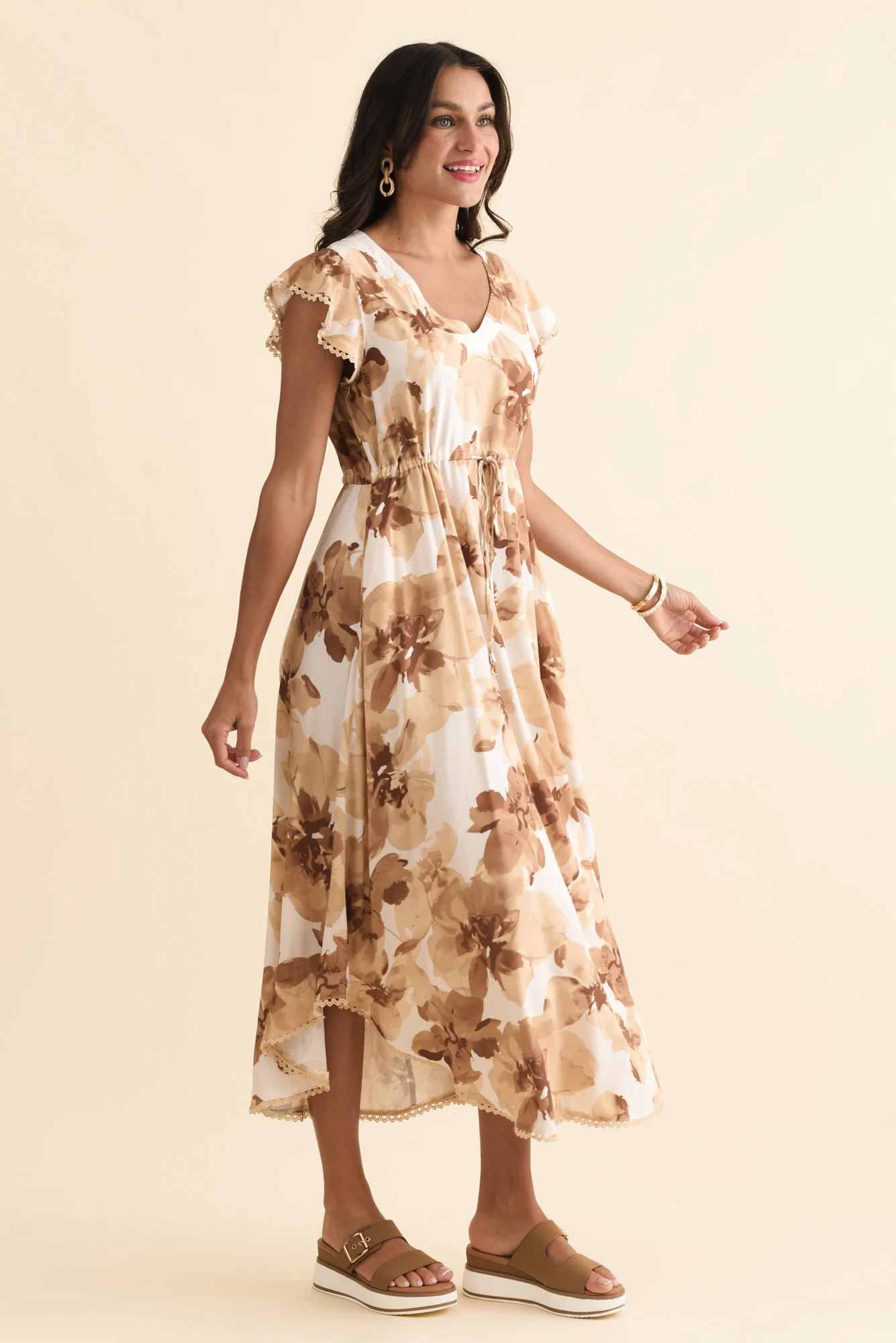 Libby Rust Flower Midi Dress - Image 4