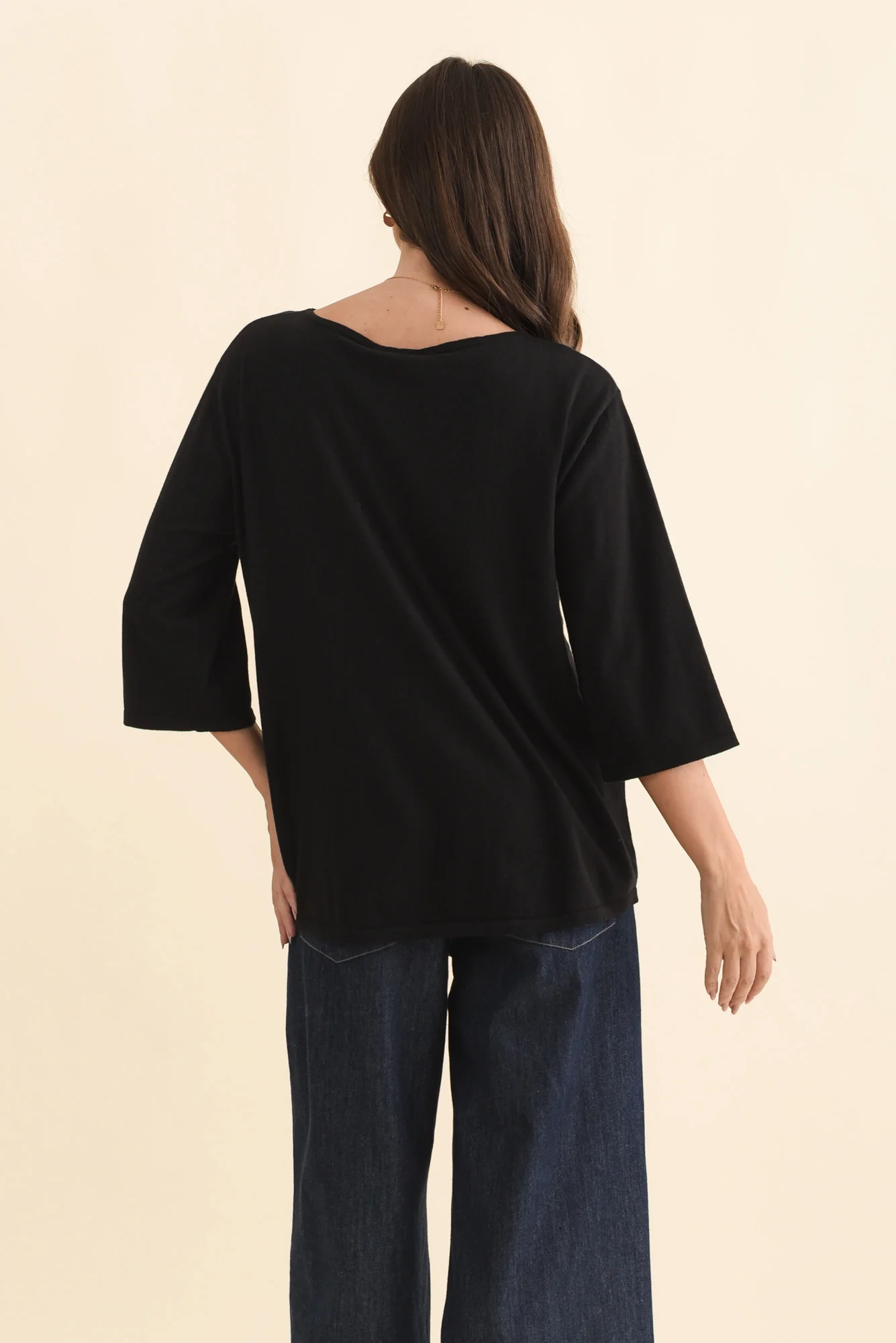 Liberty Black Cotton Knit 3/4 Sleeve Top - Image 4