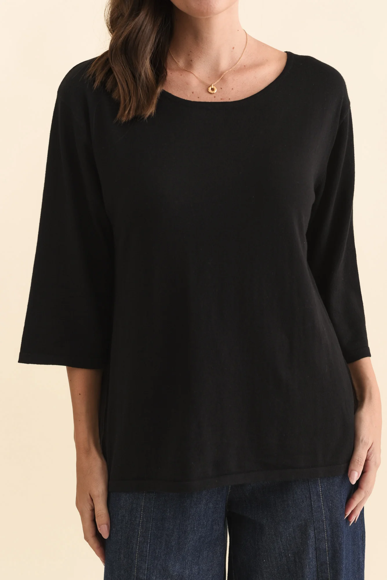 Liberty Black Cotton Knit 3/4 Sleeve Top - Image 5