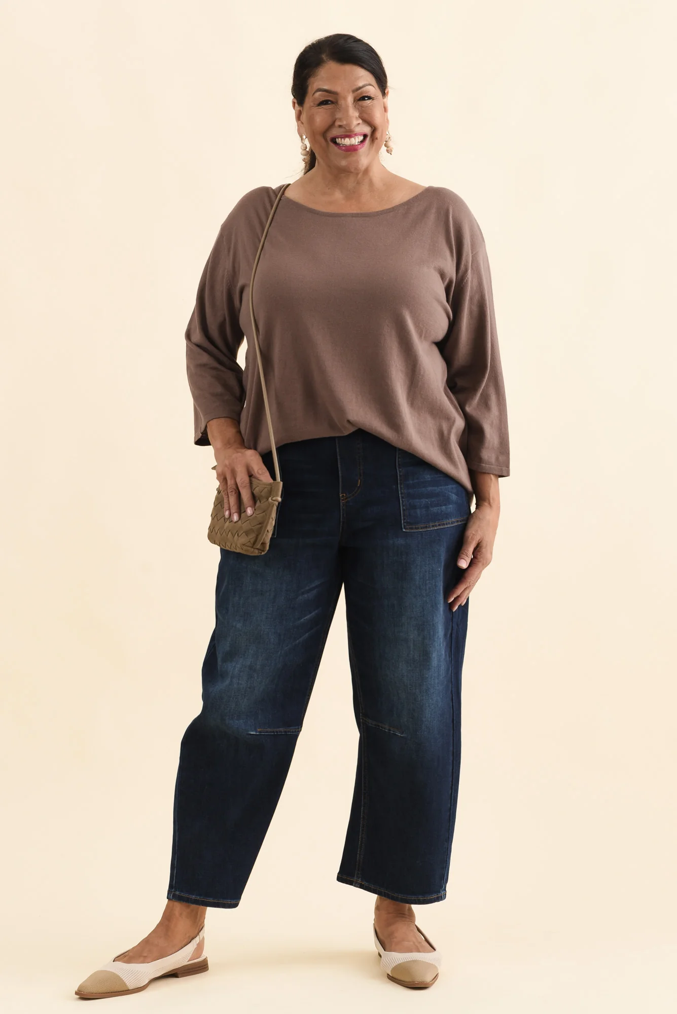 Liberty Chocolate Cotton Knit 3/4 Sleeve Top - Image 8
