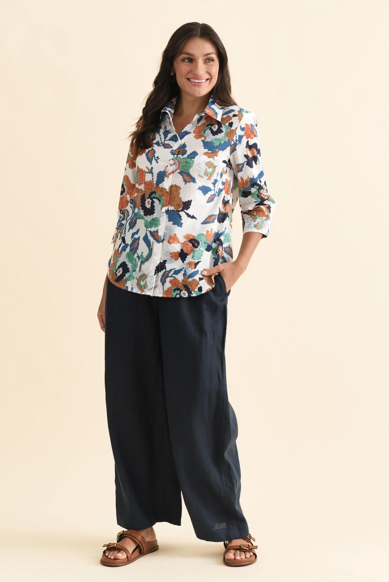 Lilah Orange Garden Cotton 3/4 Sleeved Shirt - Image 7