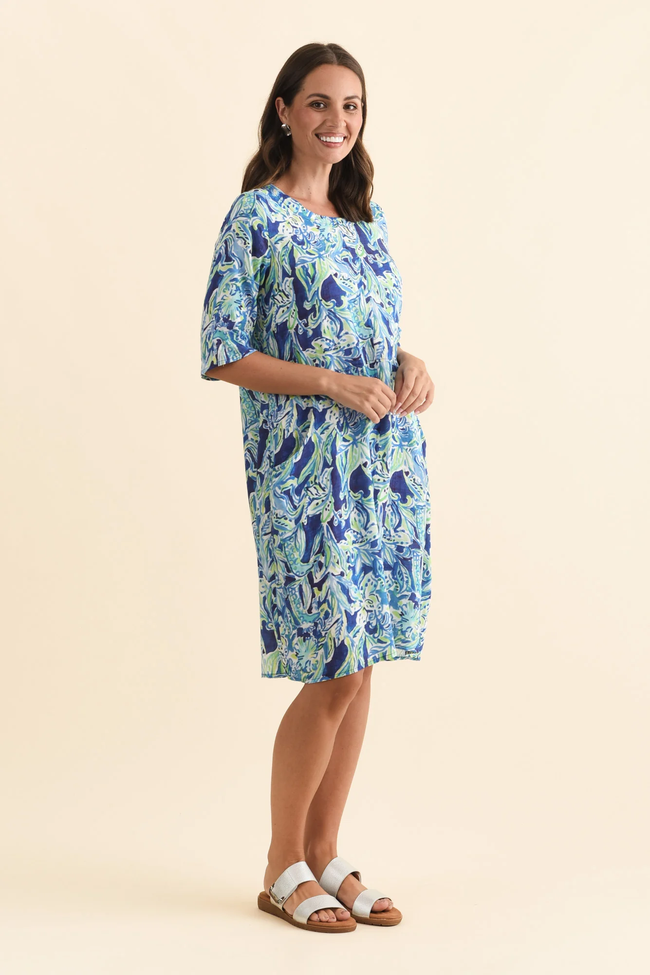 Lilibet Blue Abstract Cotton Pocket Dress - Image 4