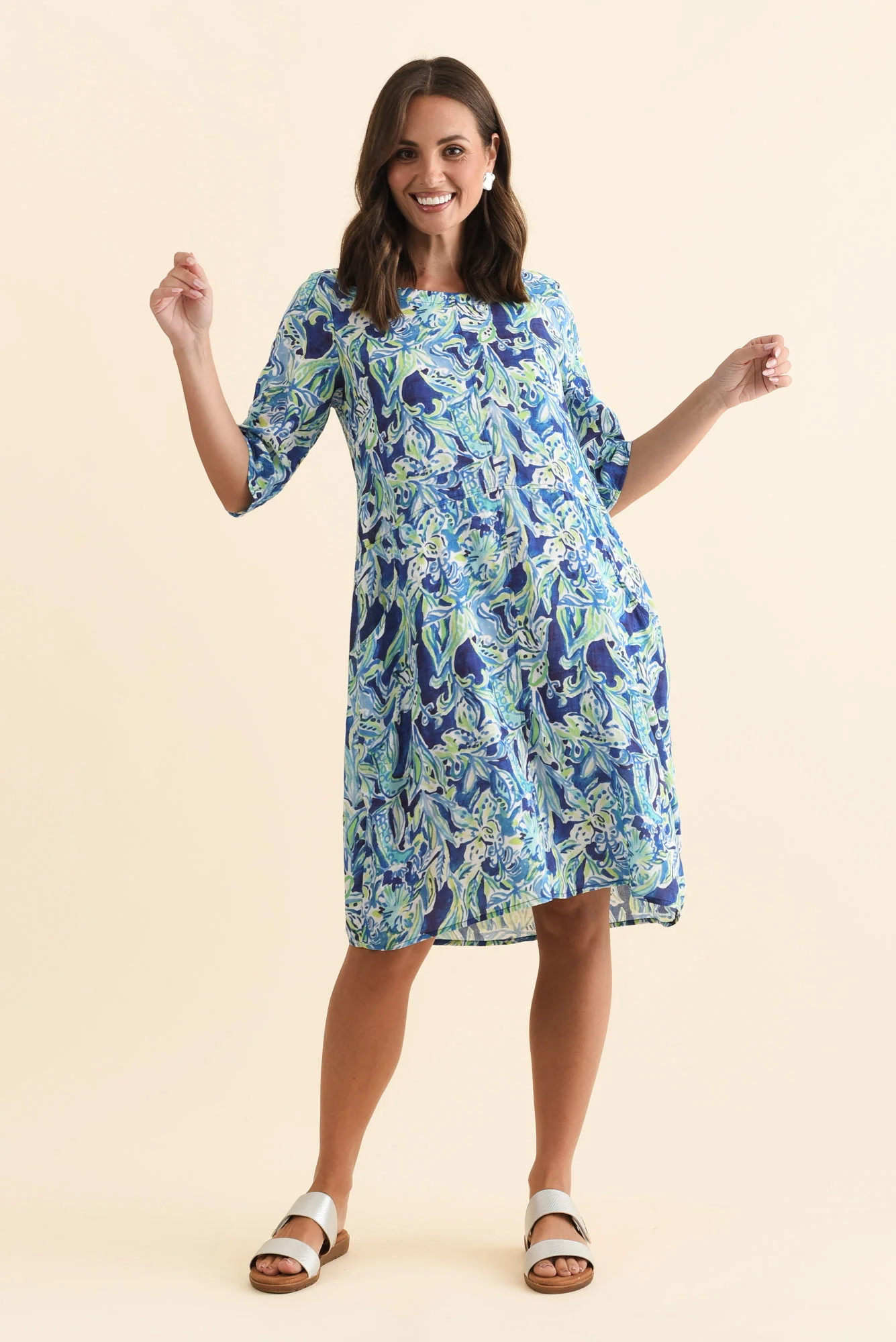Lilibet Blue Abstract Cotton Pocket Dress - Image 7