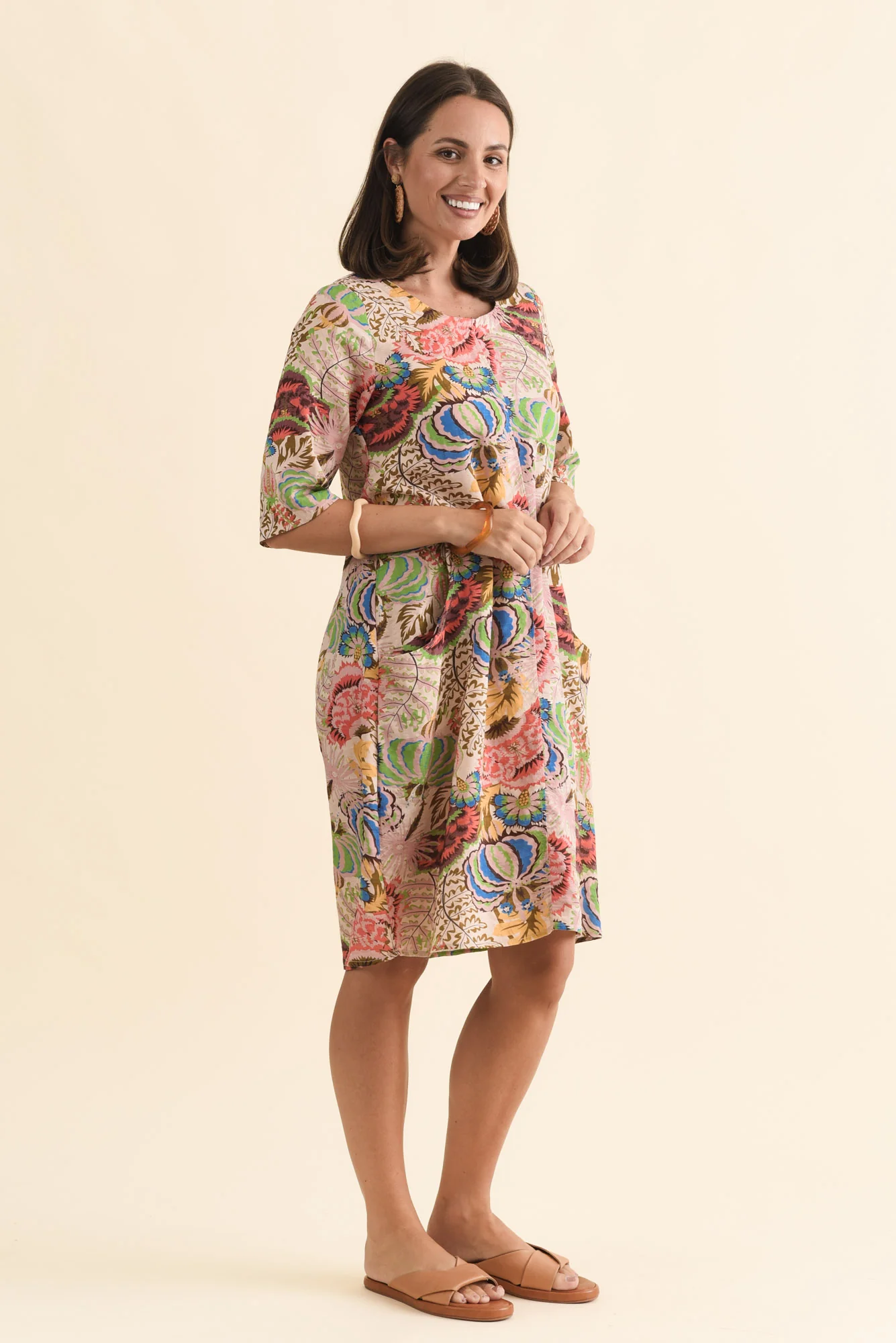 Lilibet Green Botanical Cotton Pocket Dress - Image 3