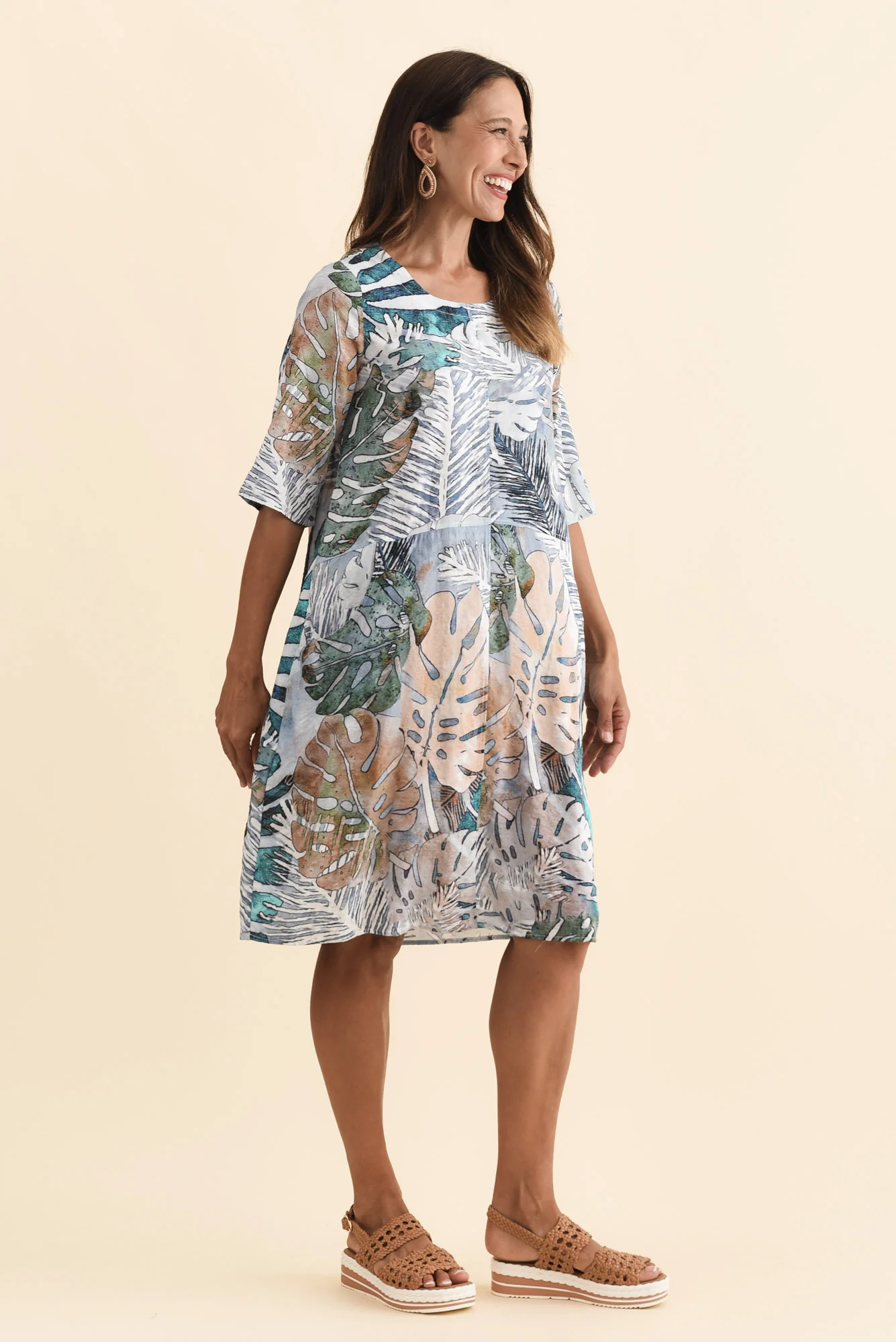 Lilibet Green Leaf Cotton Pocket Dress - Image 3