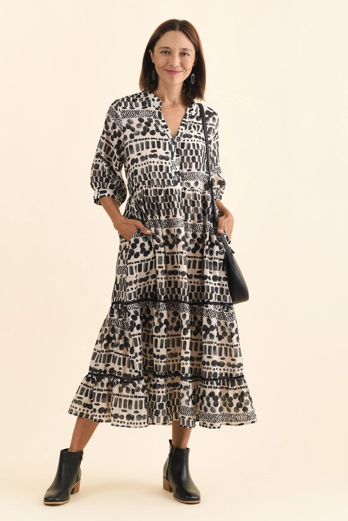 Lillian Black Spot Tier Dress