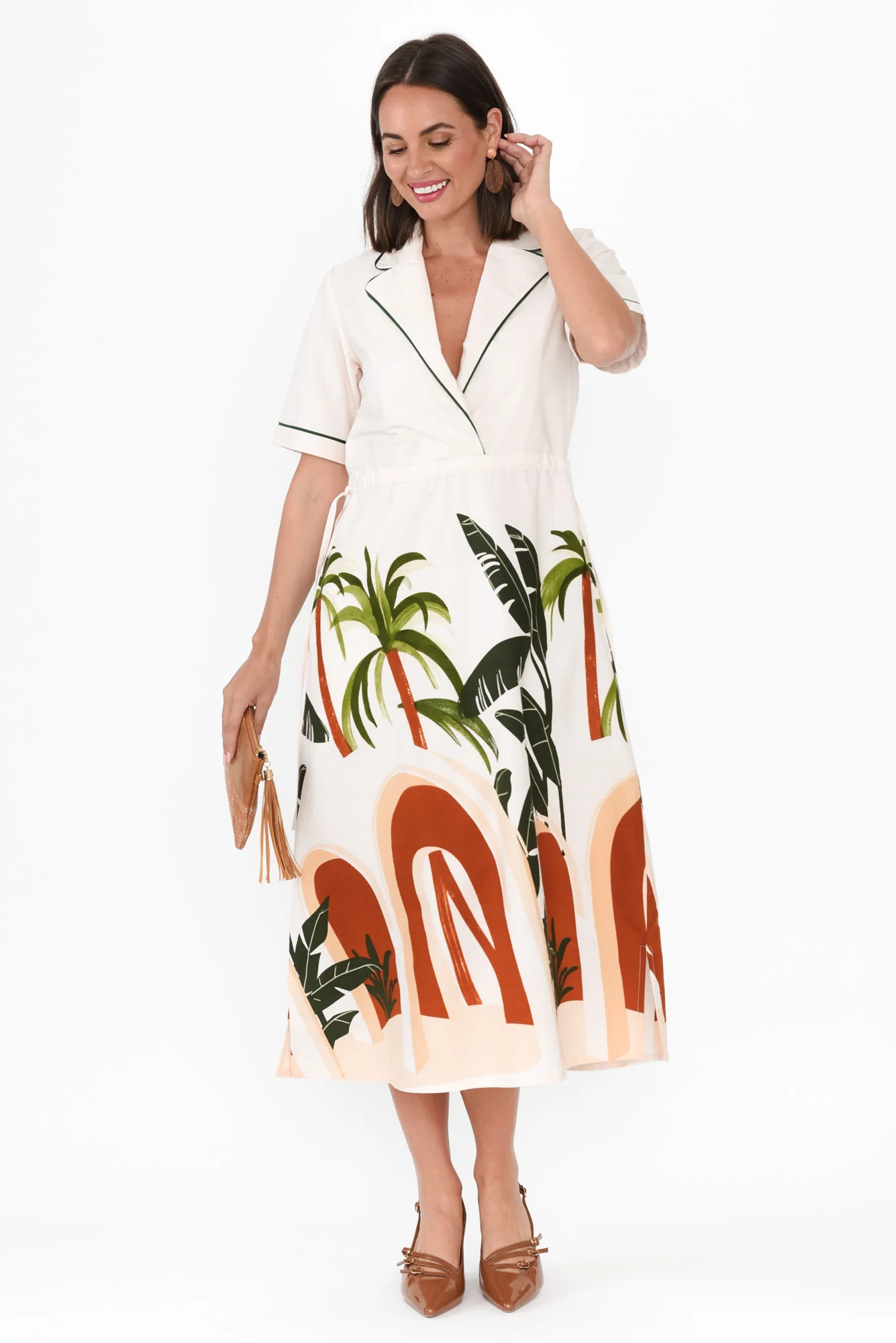 Lillie White Palm Cotton Poplin Dress