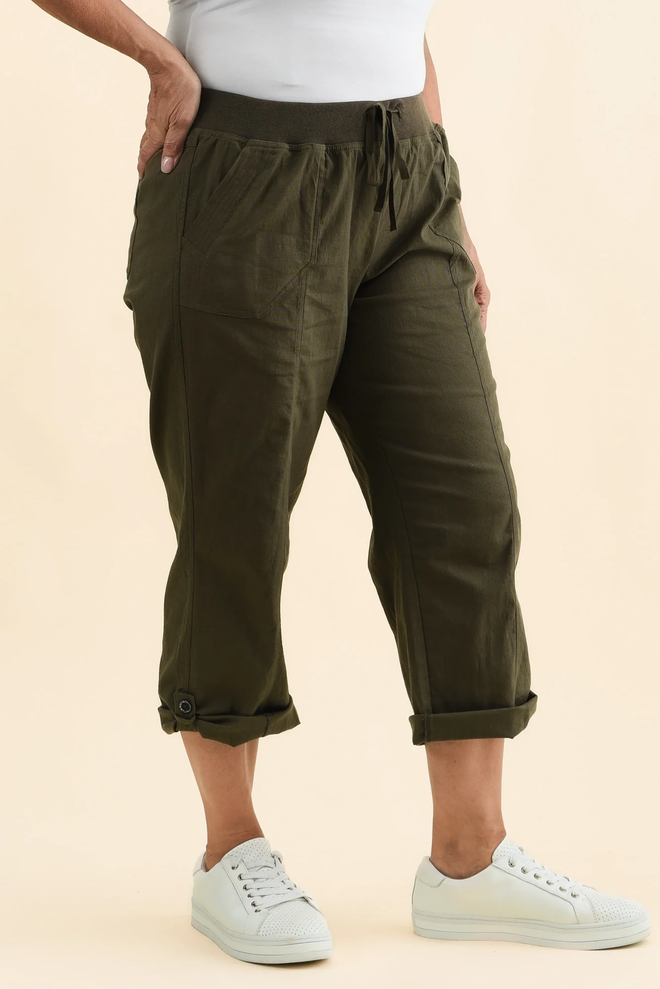 Lindsay Khaki 7/8 Cargo Pants - Image 10