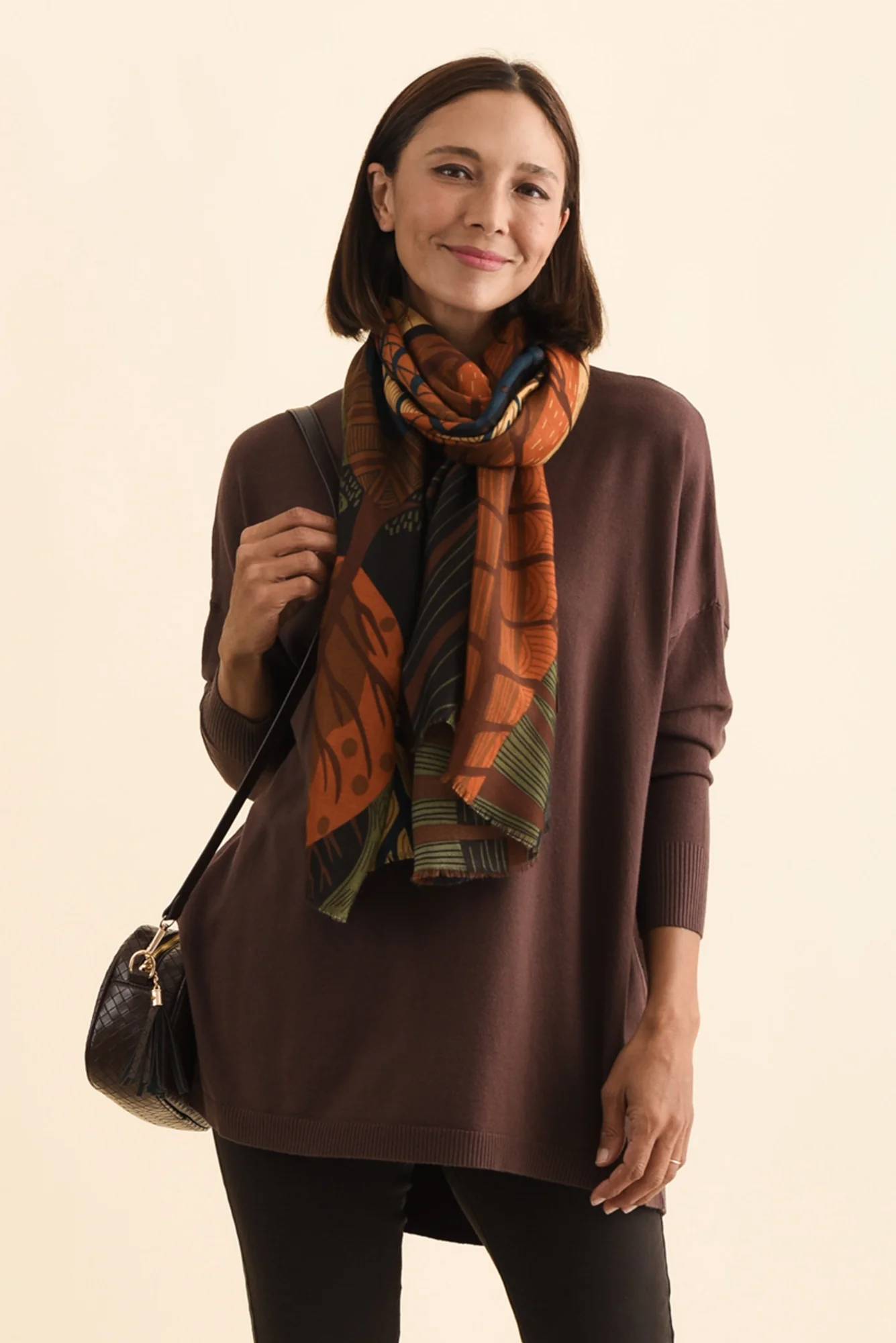 Linnea Brown Leaf Scarf - Image 4