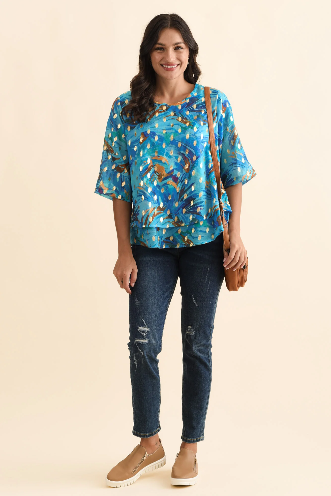 Liora Aqua Burst Foil Layered Top - Image 2