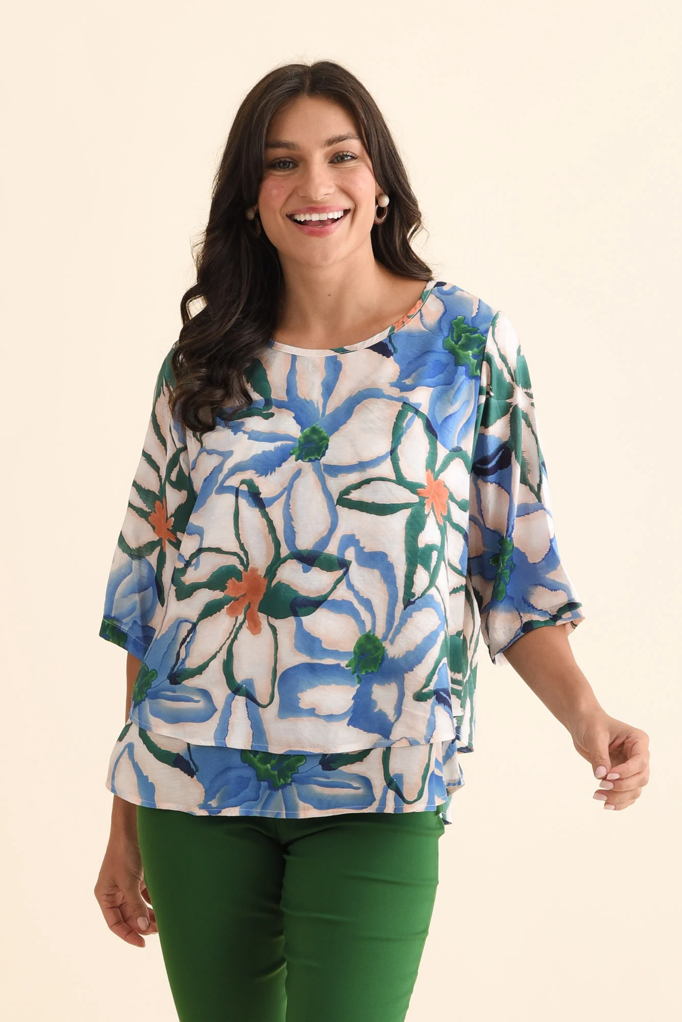 Liora Blue Flower Layered Top