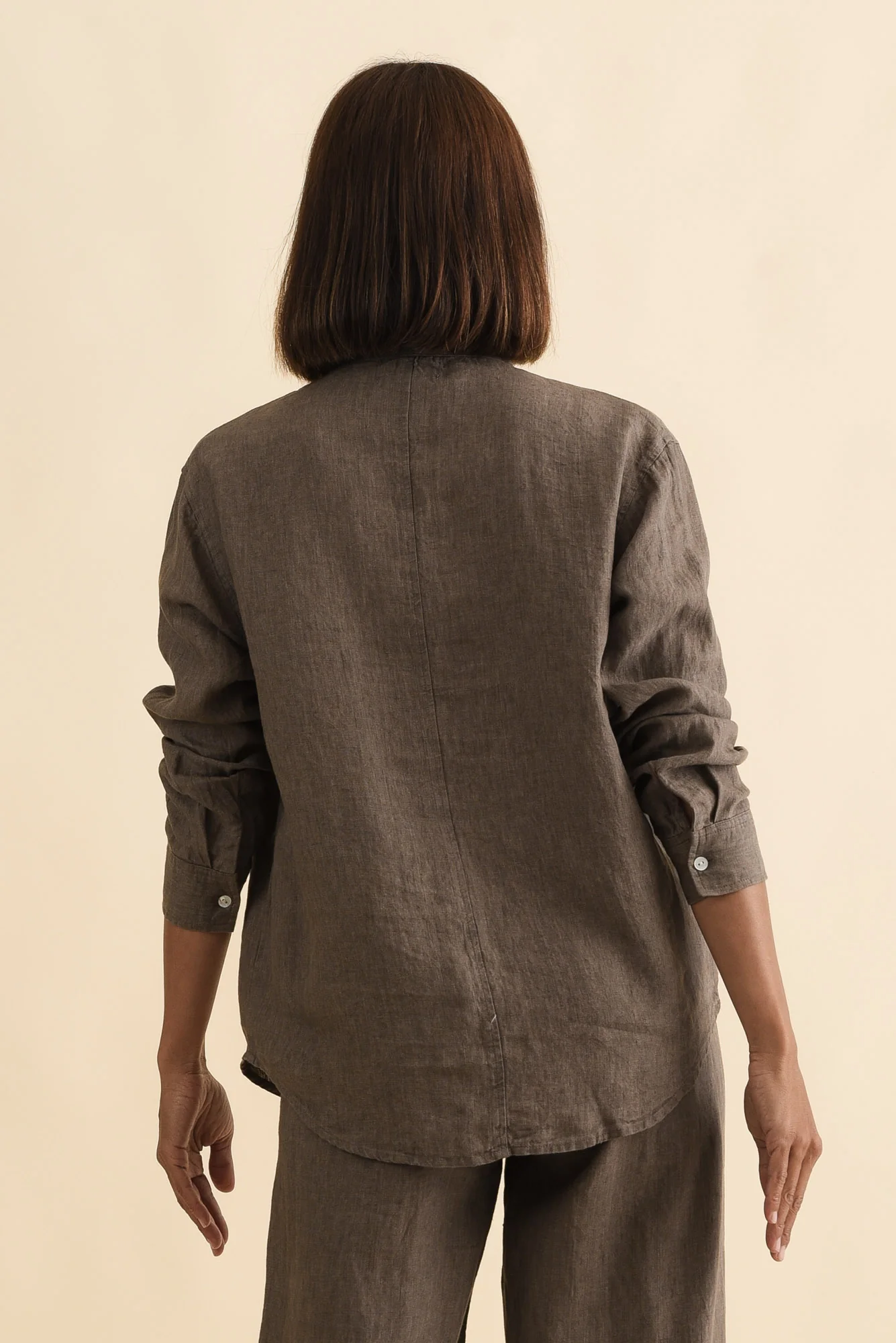 Liza Dark Taupe Linen Shirt - Image 4