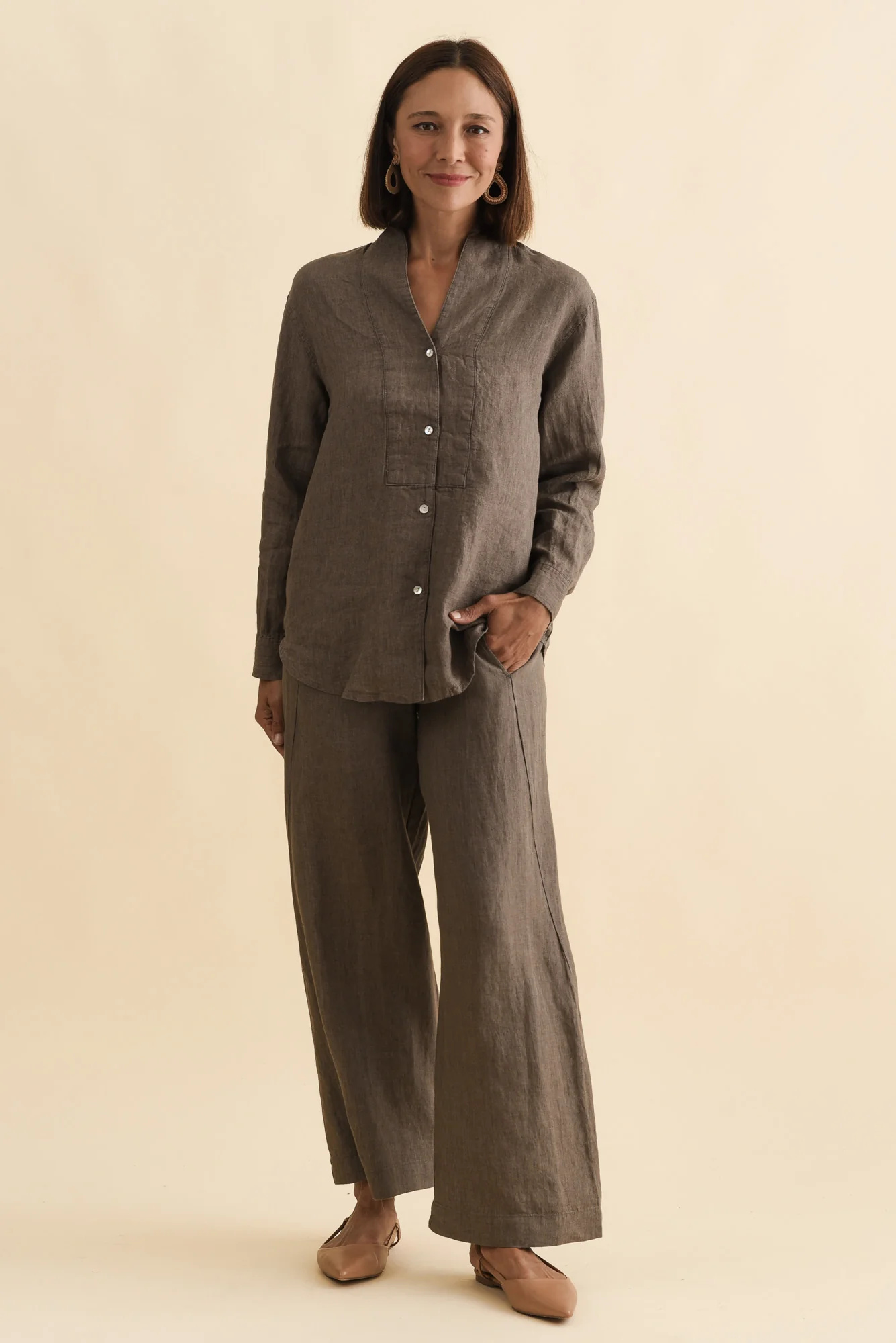 Liza Dark Taupe Linen Shirt - Image 6