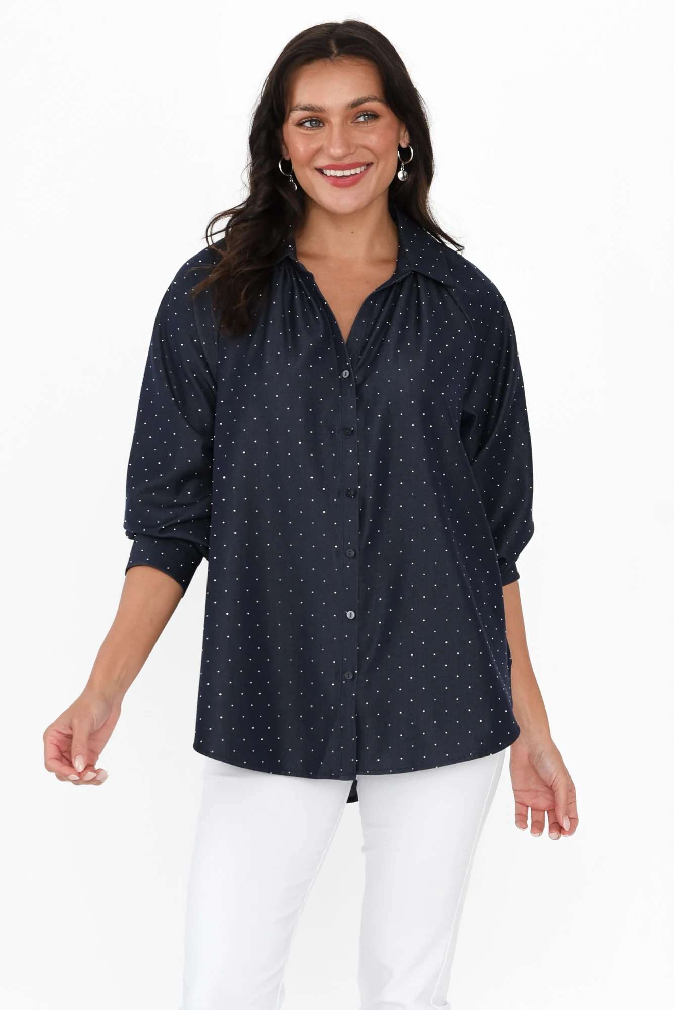 Lizza Dark Blue Embellished Shirt