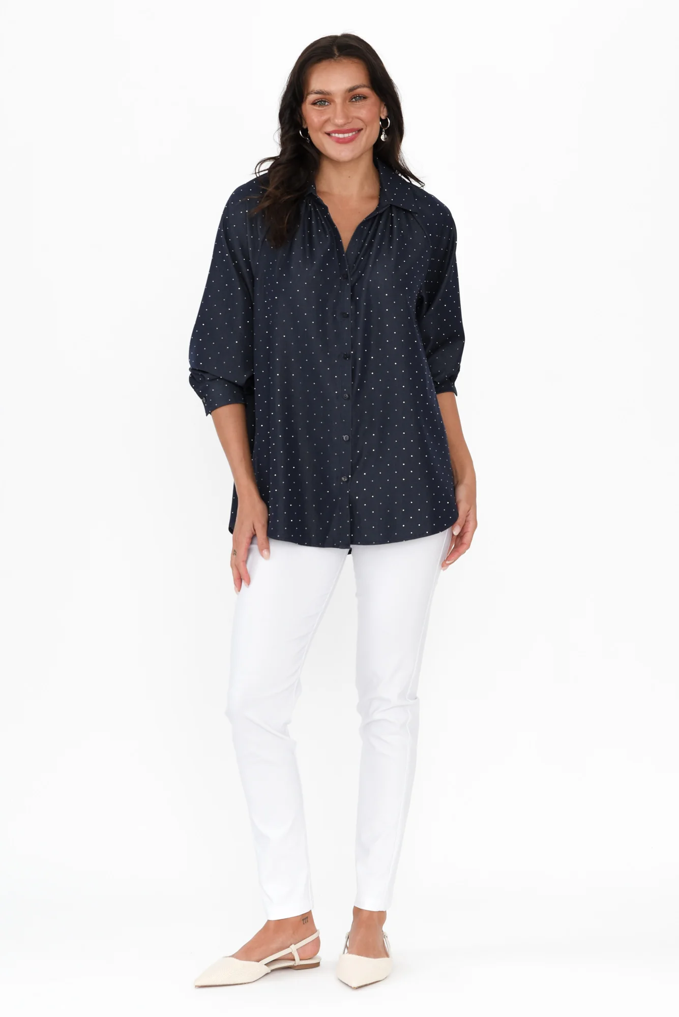 Lizza Dark Blue Embellished Shirt - Image 2