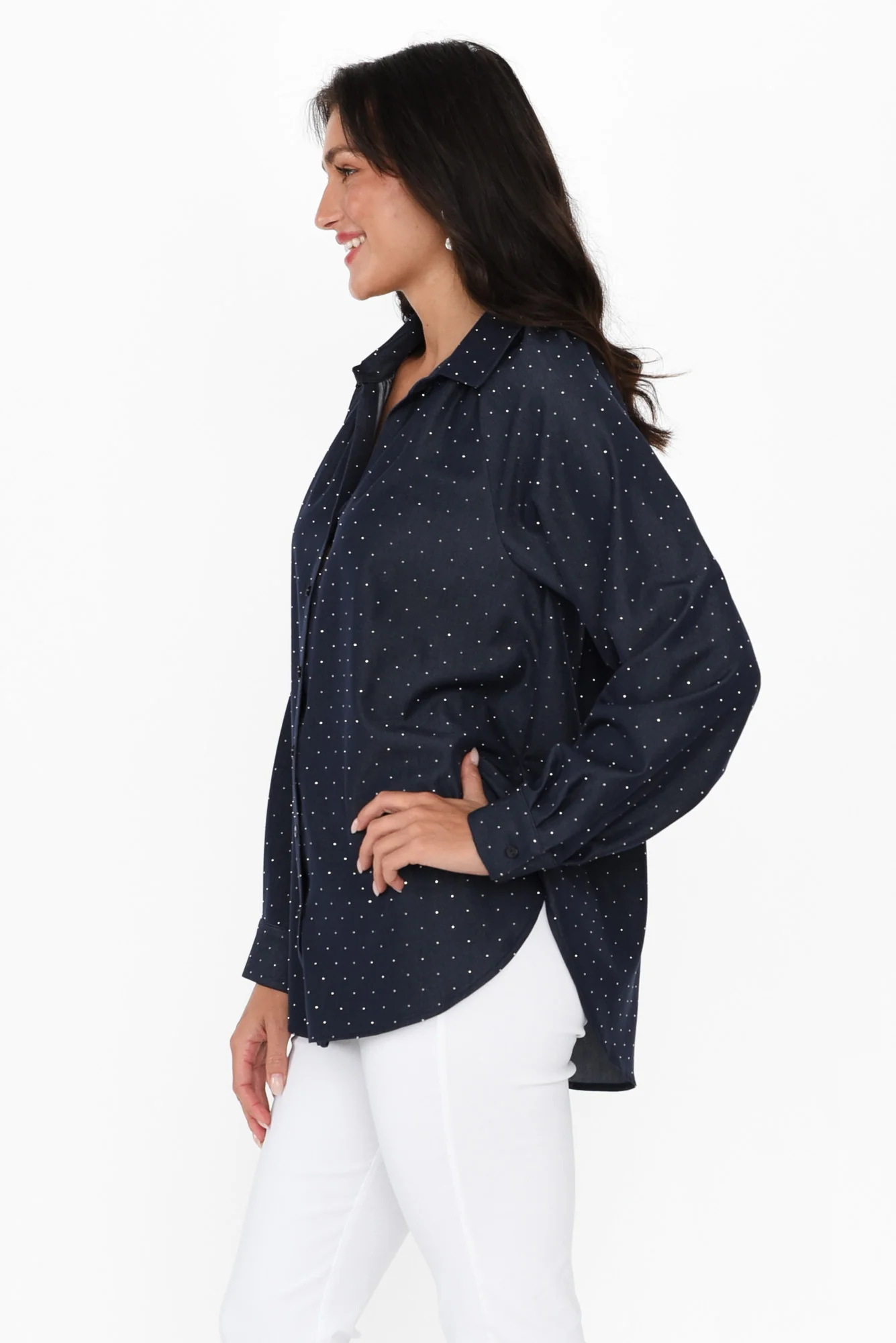 Lizza Dark Blue Embellished Shirt - Image 3