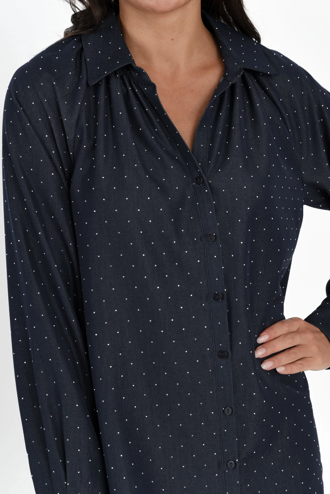 Lizza Dark Blue Embellished Shirt - Image 5