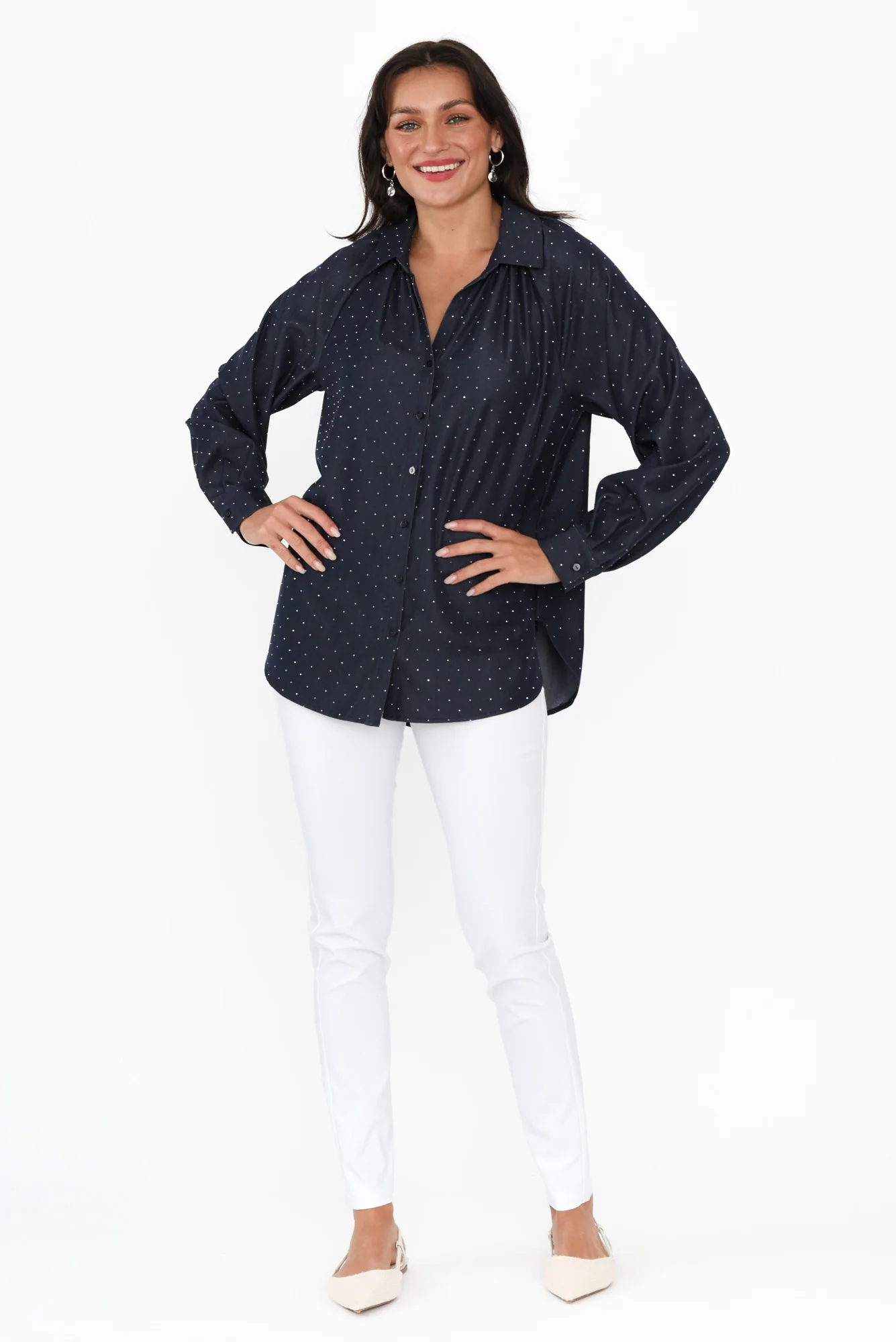 Lizza Dark Blue Embellished Shirt - Image 6