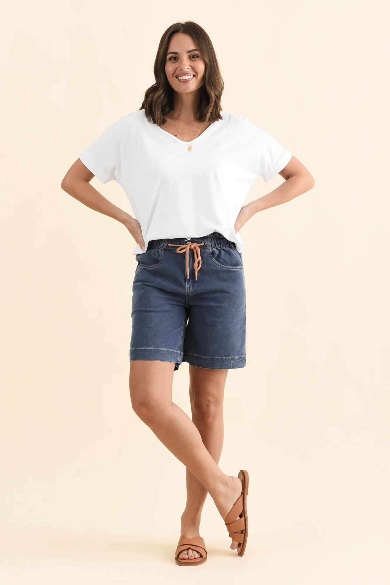 Lizzy Dark Blue Denim Drawstring Shorts - Image 7