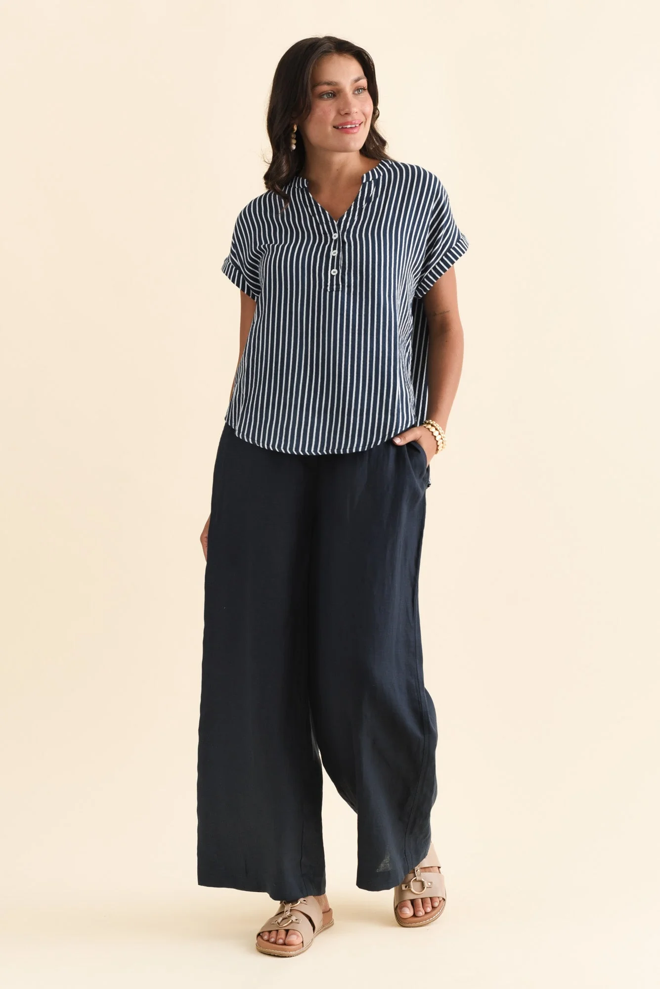 Lorelai Navy Stripe Cotton Top - Image 2