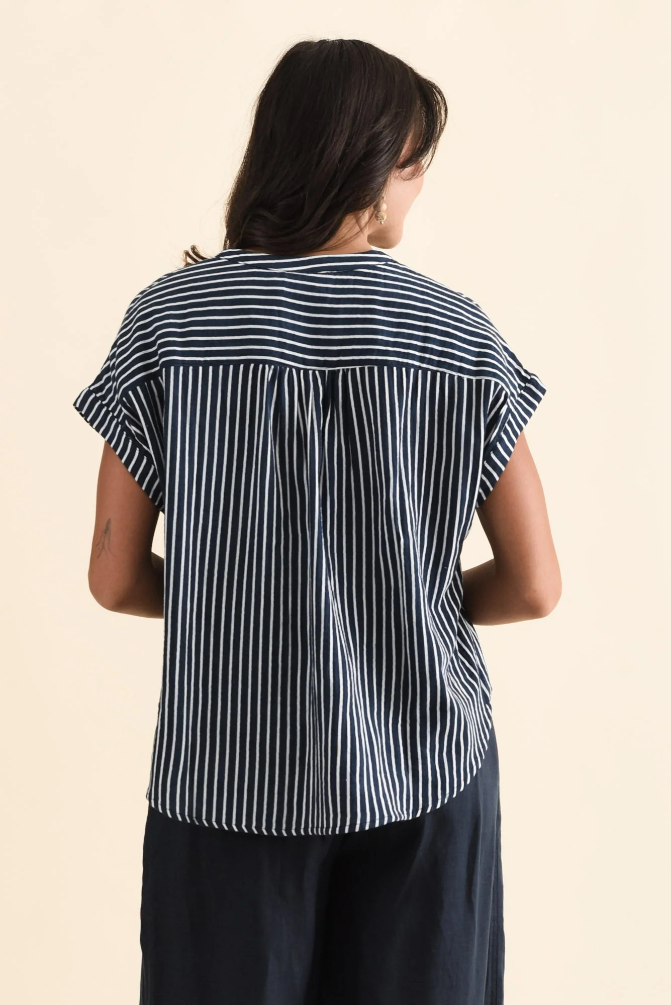 Lorelai Navy Stripe Cotton Top - Image 4