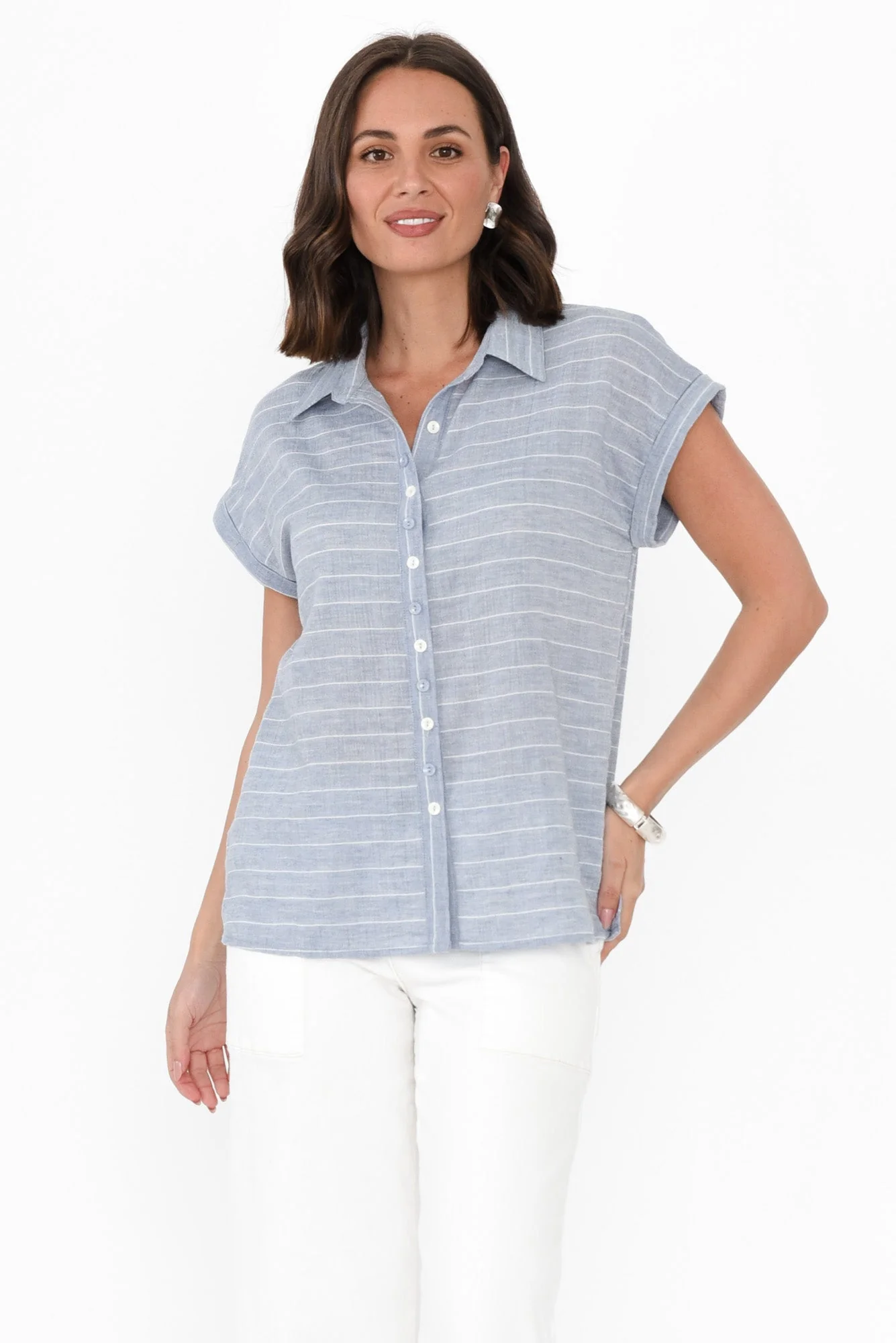 Lori Light Blue Stripe Collared Shirt