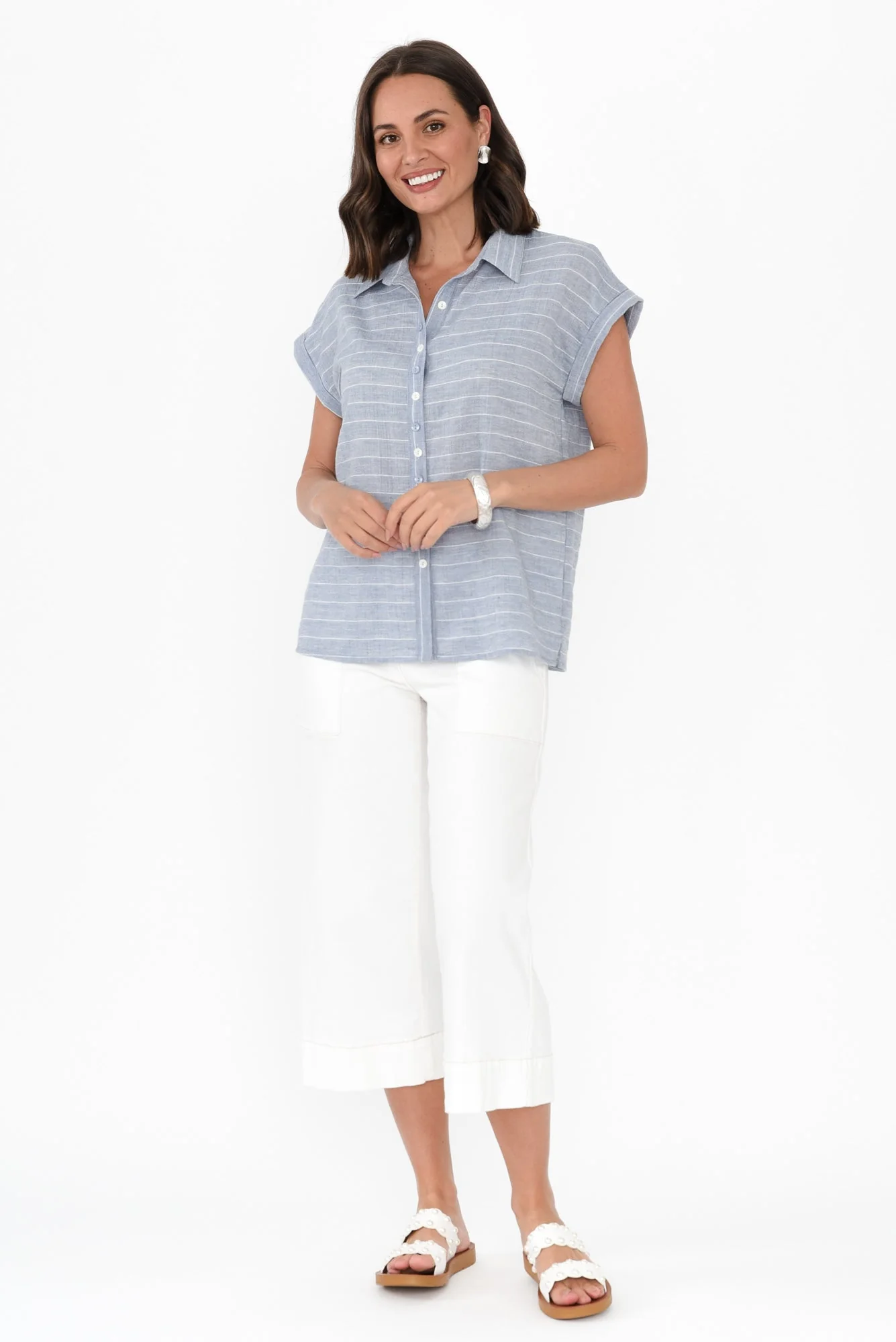 Lori Light Blue Stripe Collared Shirt - Image 6