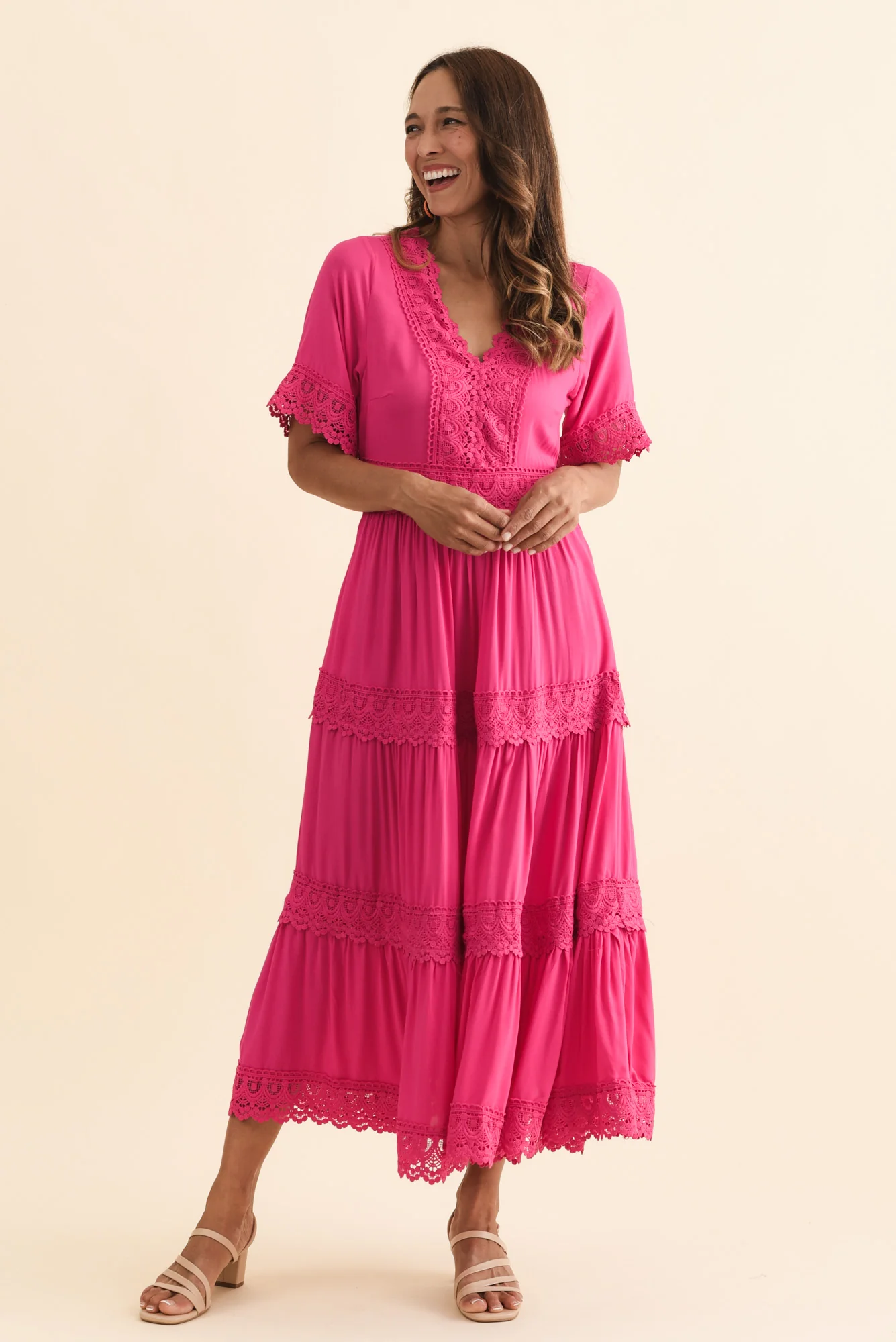 Loris Pink Lace Trim Dress - Image 2