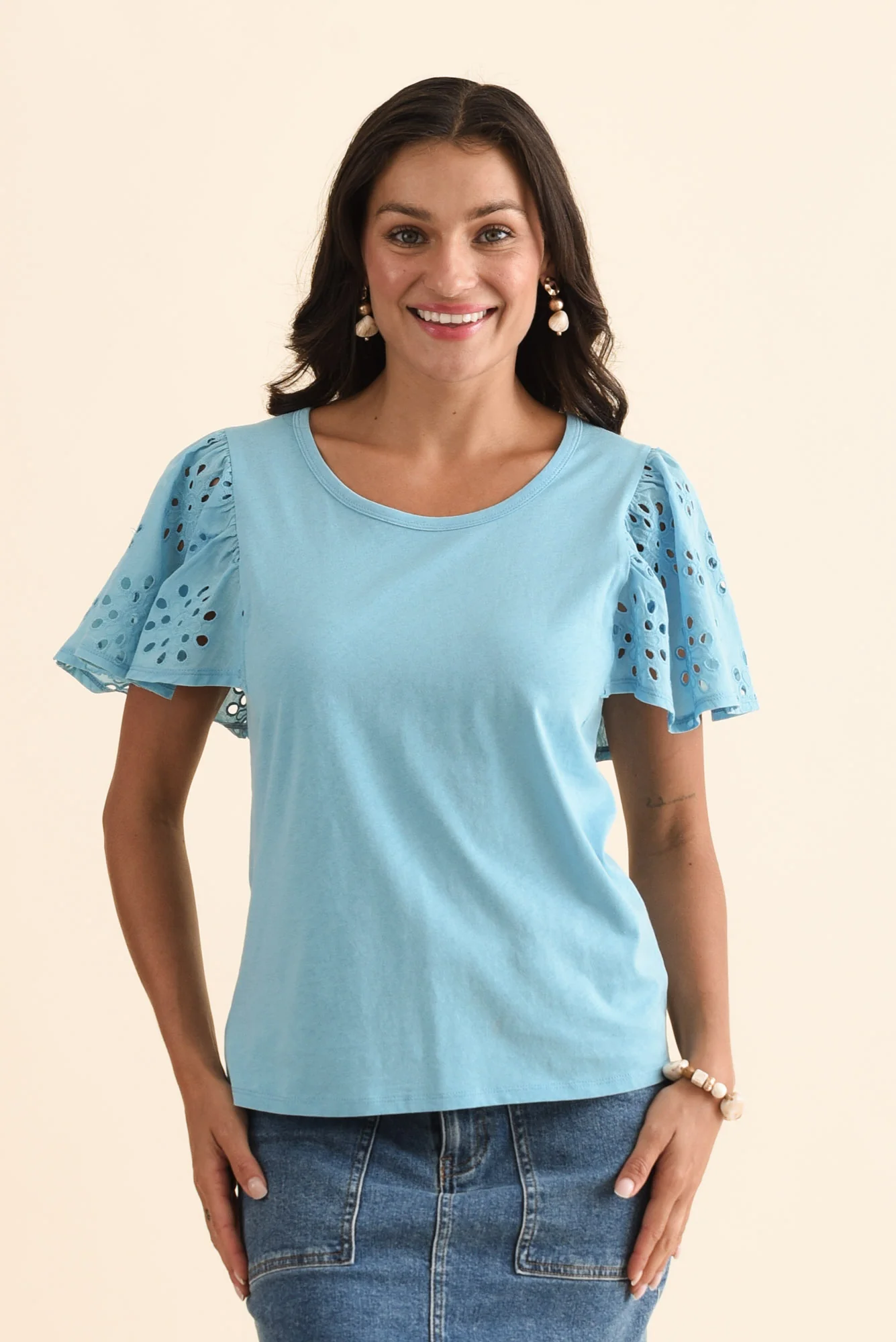 Lottie Blue Embroidered Cotton Tee - Image 2