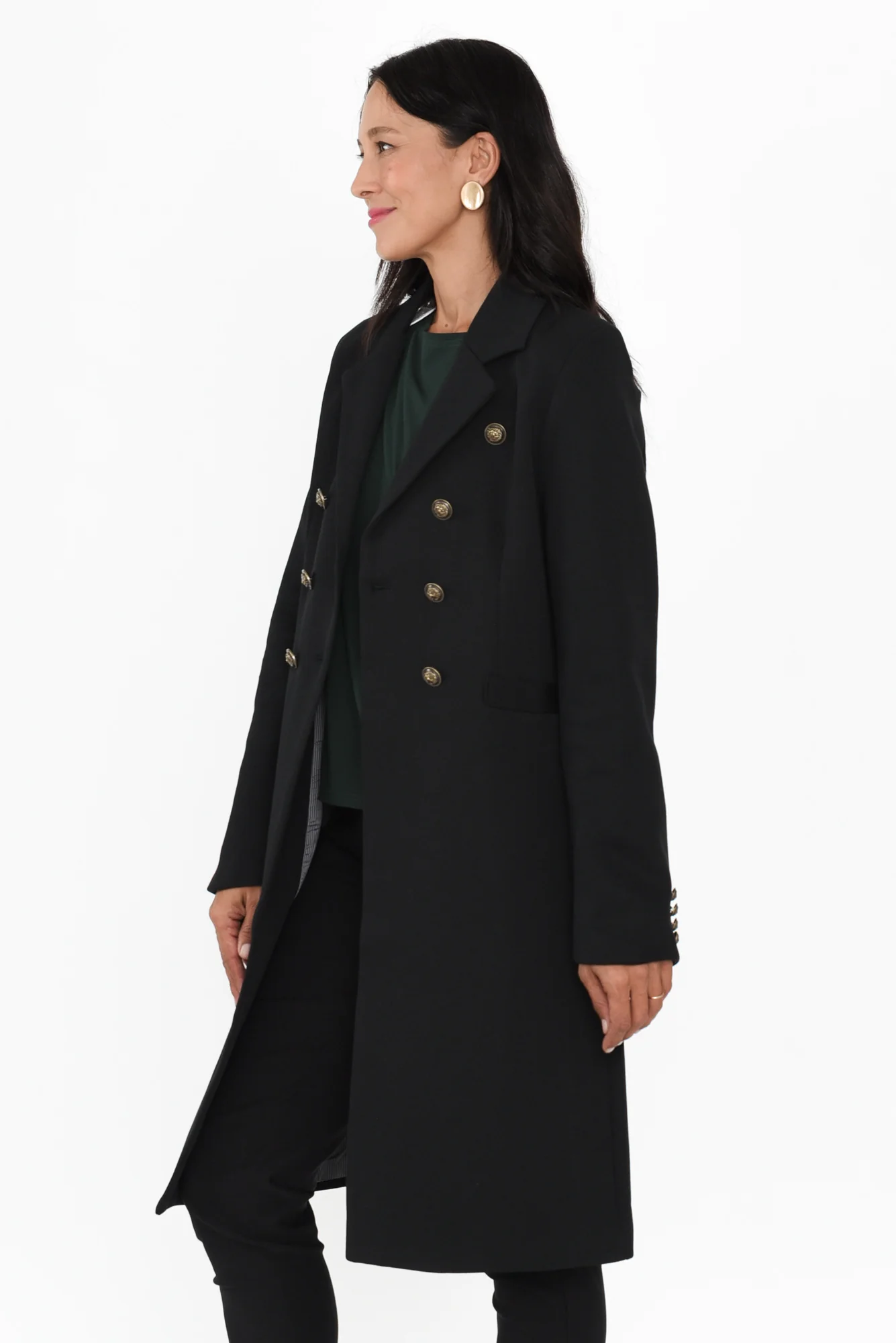 Louise Black Collared Button Coat - Image 3
